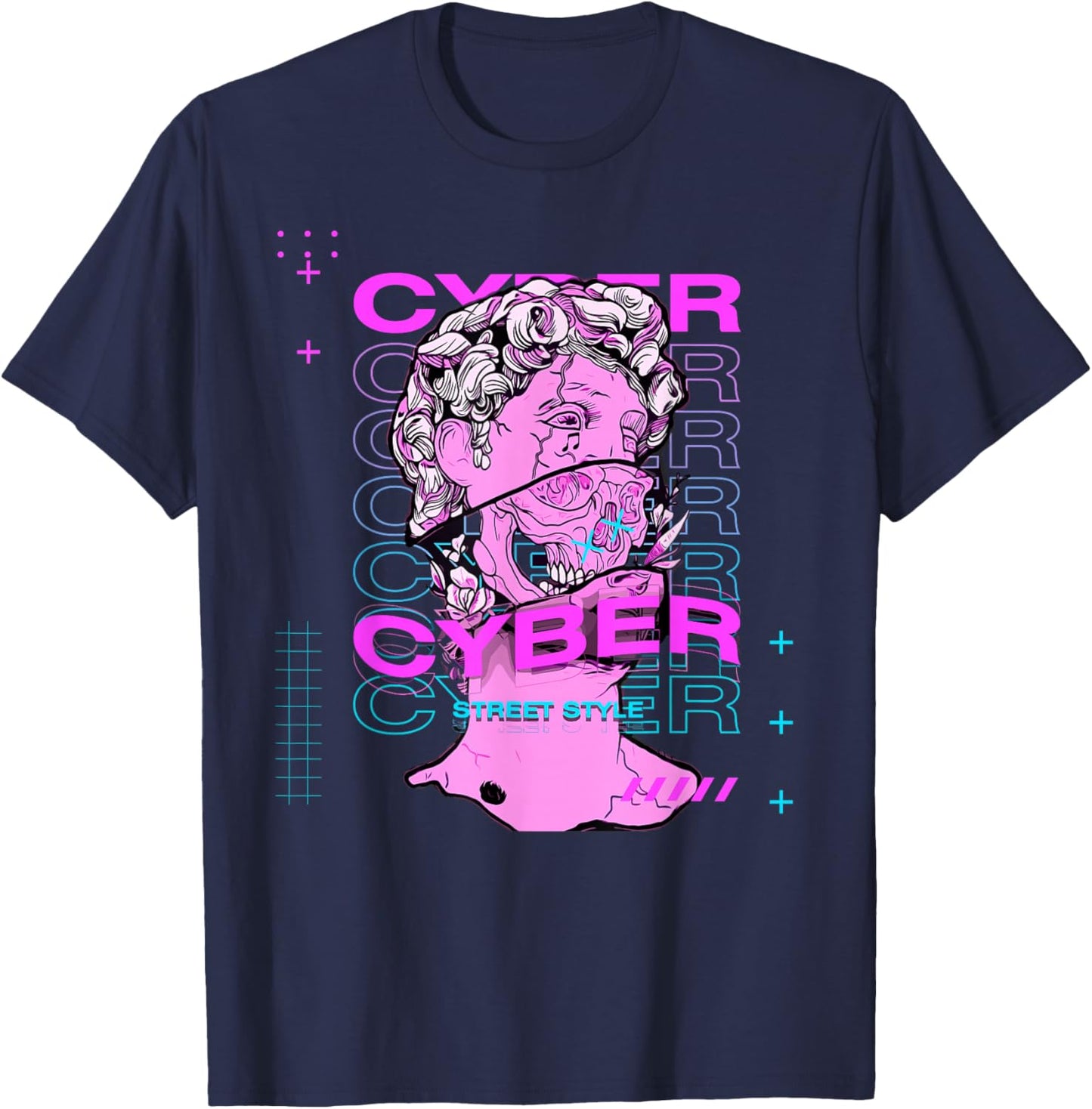 Cyber Street Style Vaporwave EDM Rave Festival T-Shirt - T-Shirt | Navy