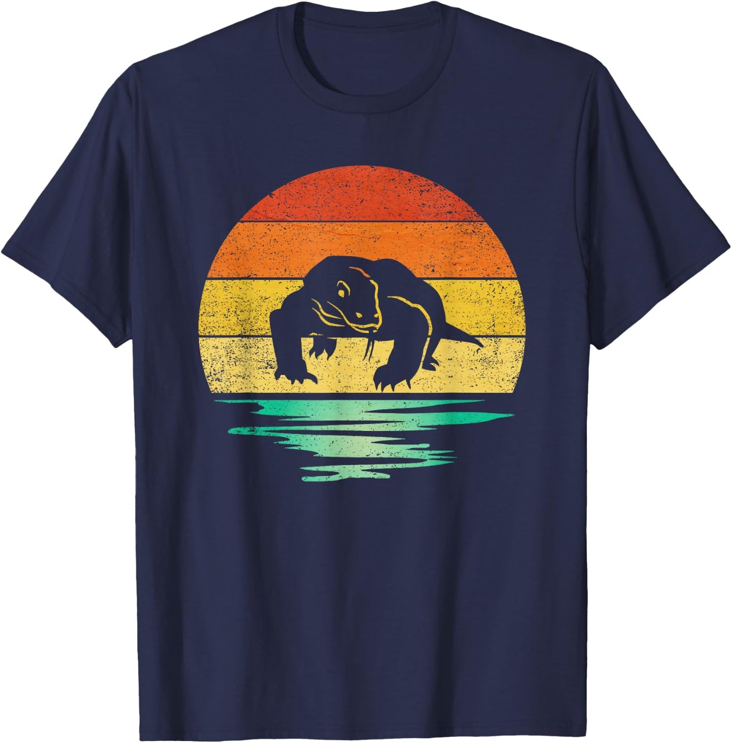 Vintage Komodo Dragon Reptile Retro Sunset Komodo Dragon T-Shirt - T-Shirt | Navy