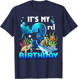 It's My 3rd Birthday Party Ocean 3 Years Old Sea Fish B-Day T-Shirt - T-Shirt | Navy