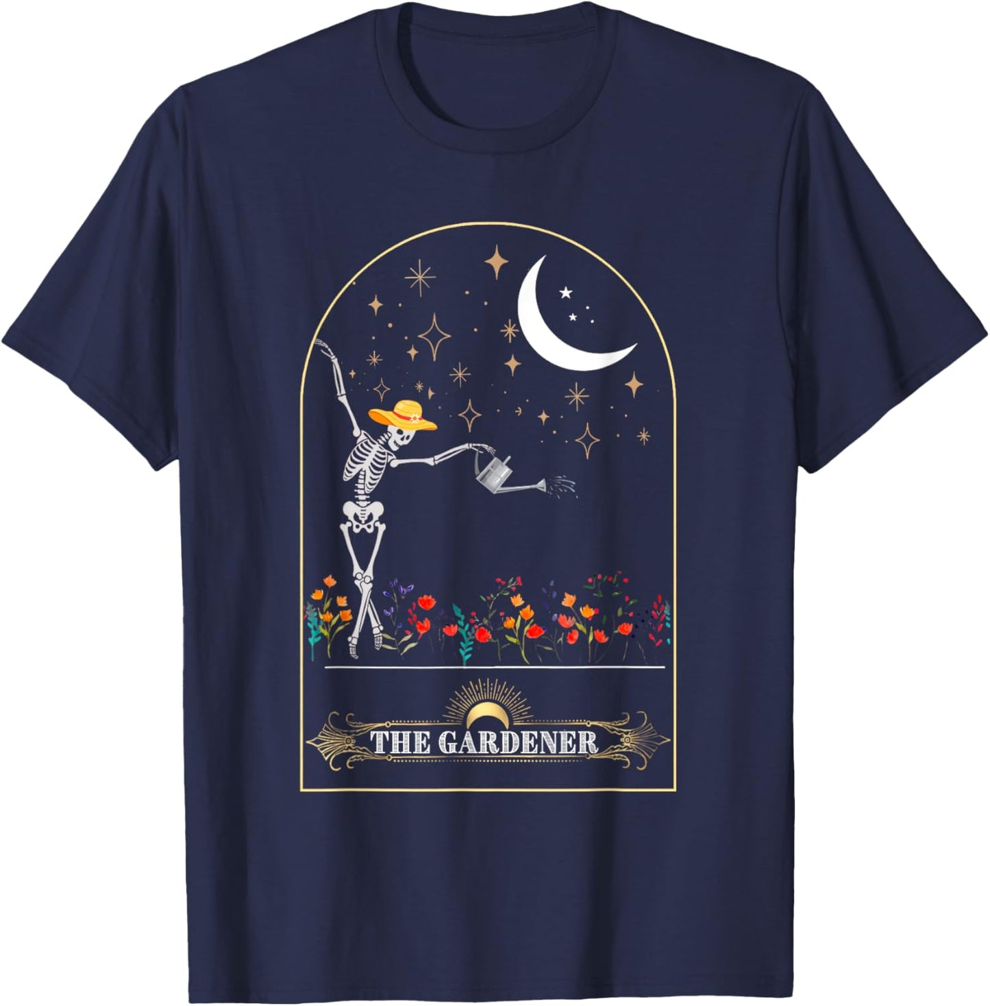 The Gardener Skeleton Tarot Card Gardening Planting Plant T-Shirt - T-Shirt | Navy