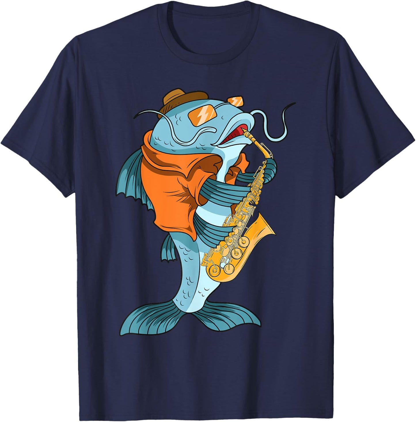 Catfish Saxophonist Saxophone Lover Musicians Fish Owner T-Shirt - T-Shirt | Navy