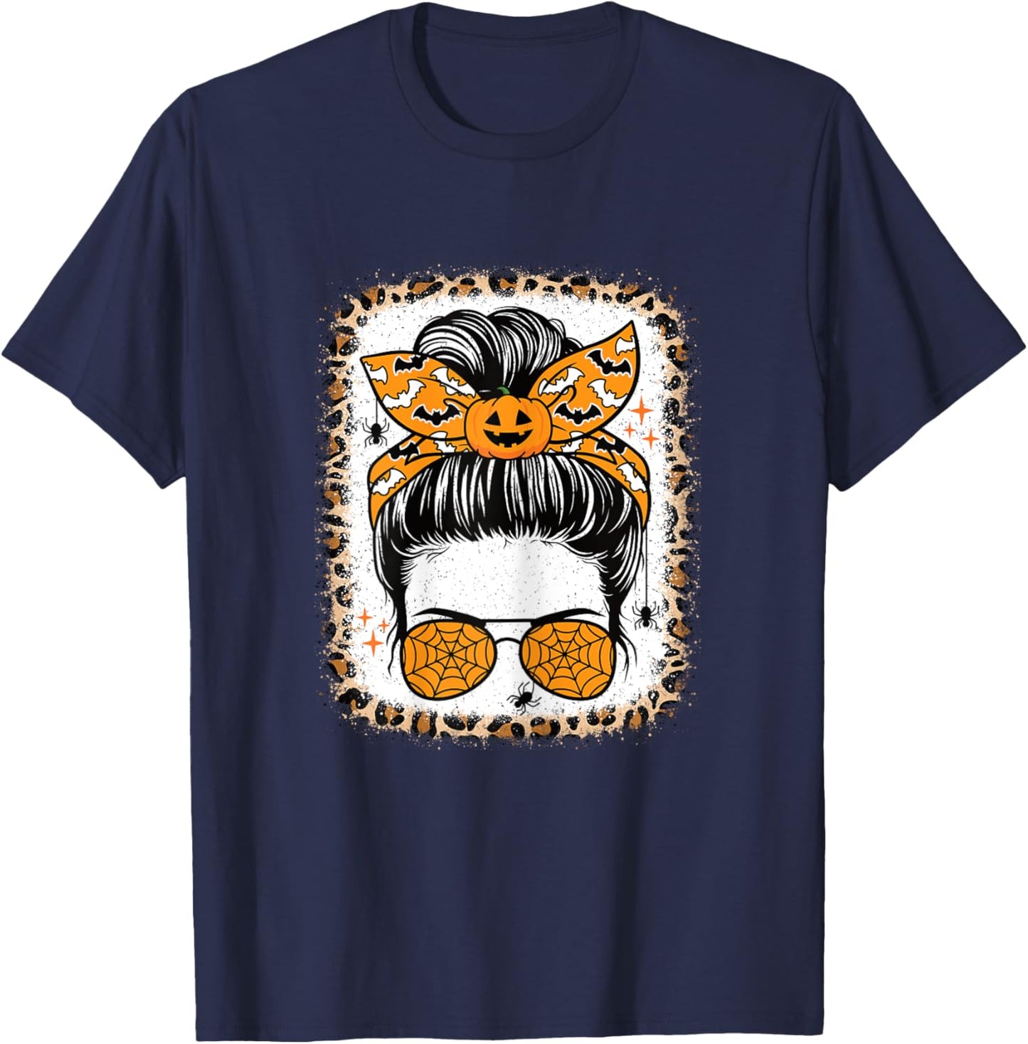 Cute Halloween Messy Bun Scare Halloween Women Girls T-Shirt - T-Shirt | Navy