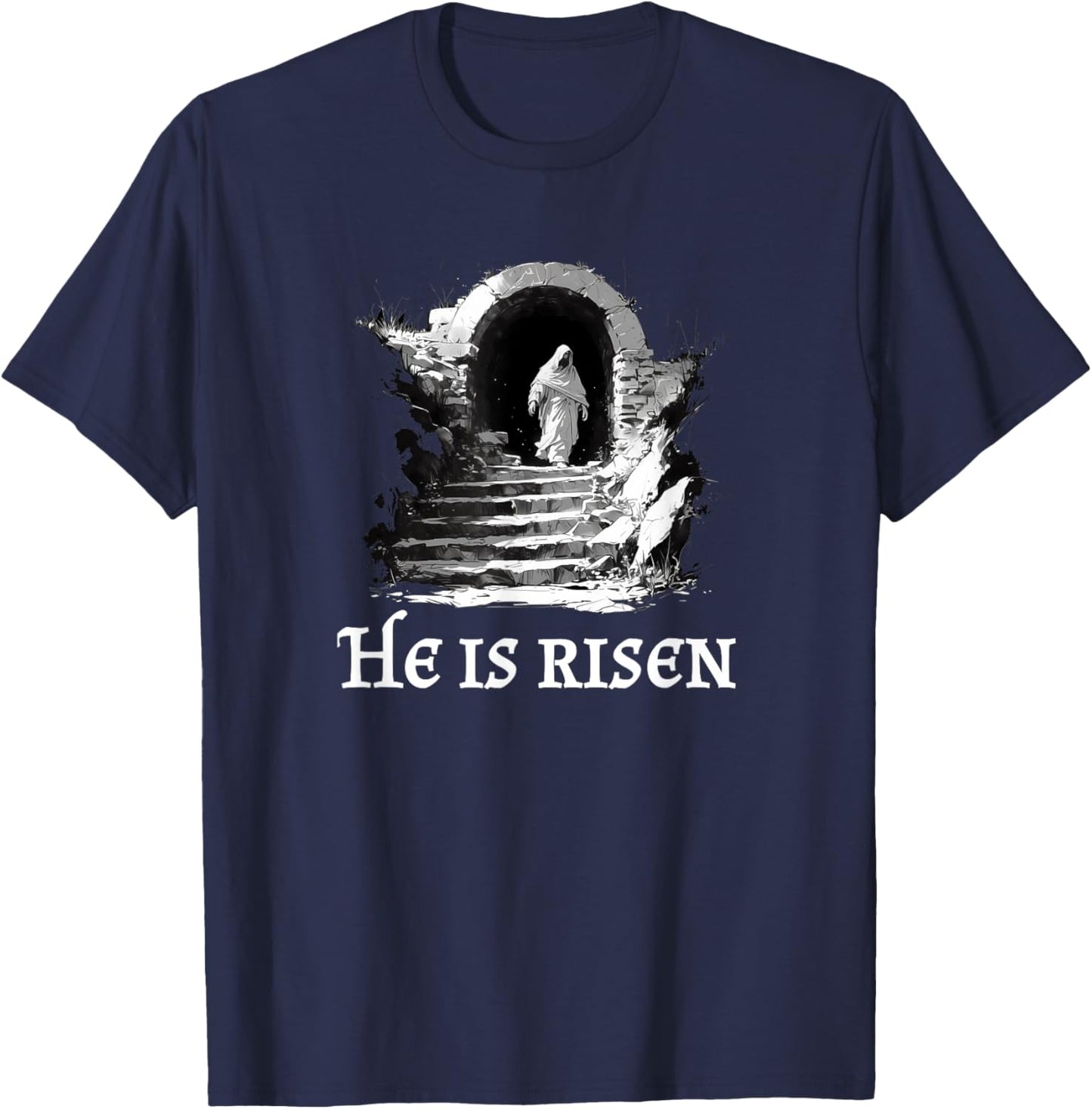 He Is Risen! Cross Jesus, Easter Day Christians Vintage Gift T-Shirt - T-Shirt | Navy