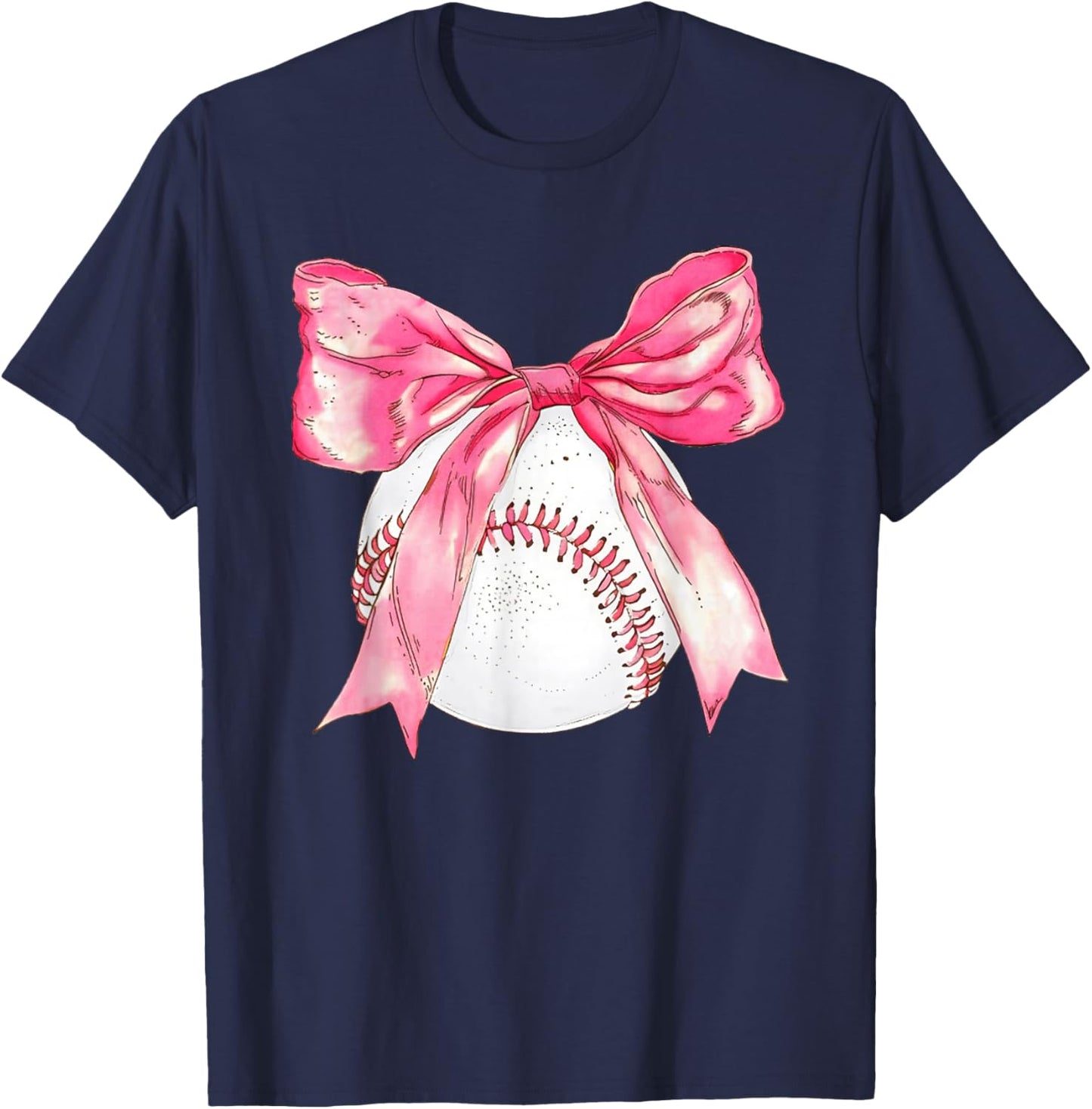 Baseball Mom Coquette Pink Bow Mothers Day Baseball Mama T-Shirt - T-Shirt | Navy
