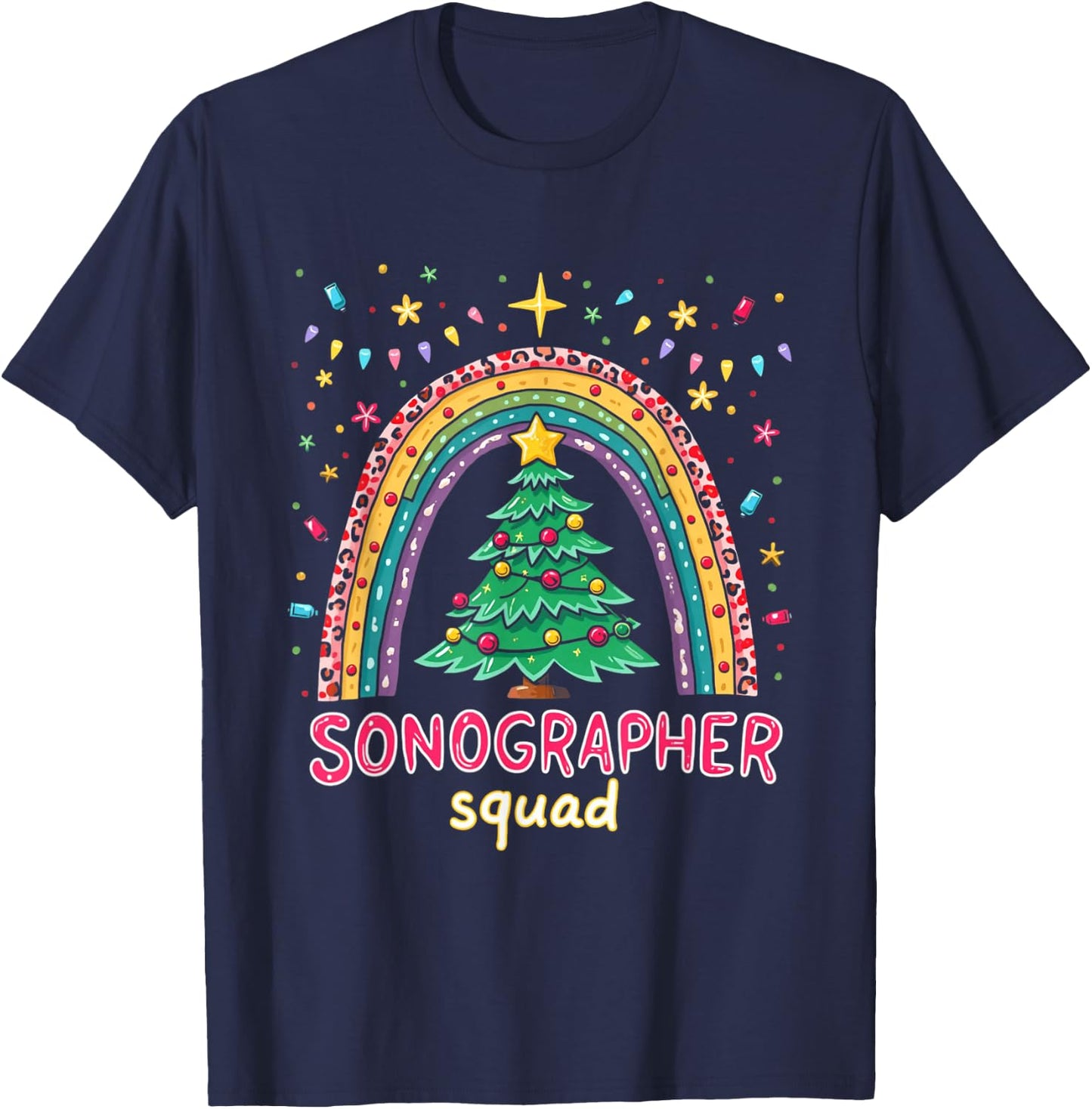 Sonography Christmas Plaid Leopard Rainbow Sonographer Squad T-Shirt - T-Shirt | Navy