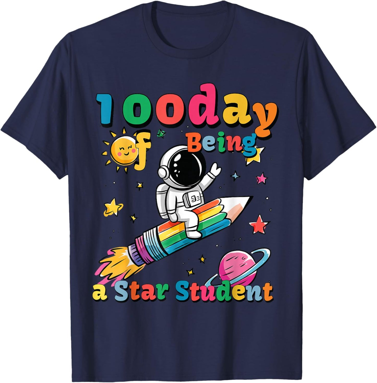 100th Day of School Kids 100 days of being a star student T-Shirt - T-Shirt | Navy