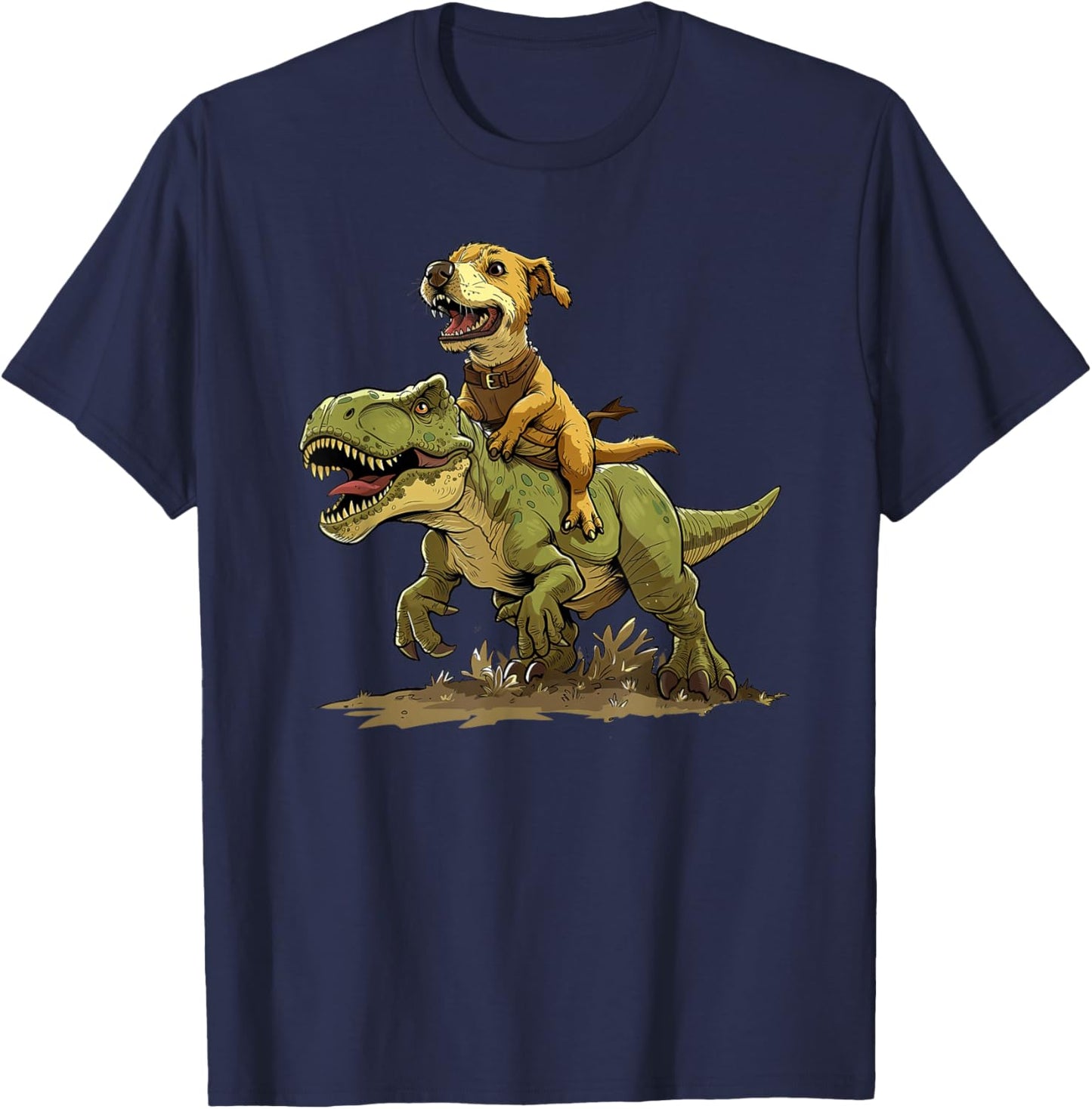Funny Dog Riding A Dinosaur - Doggosaur - Dinosaur Dog T-Shirt - T-Shirt | Navy