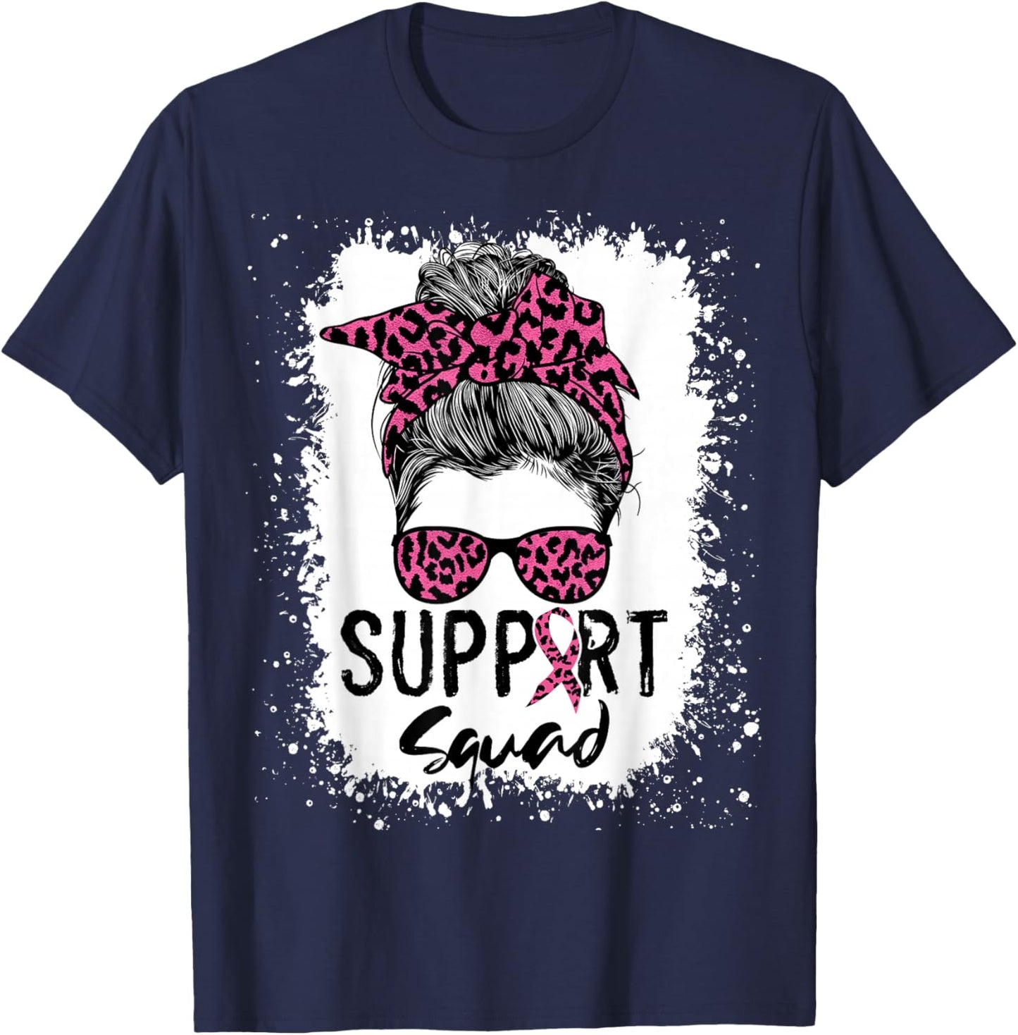 Breast Cancer Support Squad Shirt , Messy Bun Pink T-Shirt - T-Shirt | Navy