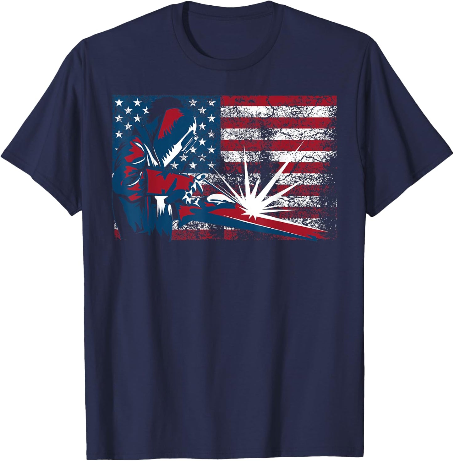 Welder American Flag | Cute Lit Operator Funny US Gift Women Girls Kids Men T-Shirt - T-Shirt | Navy