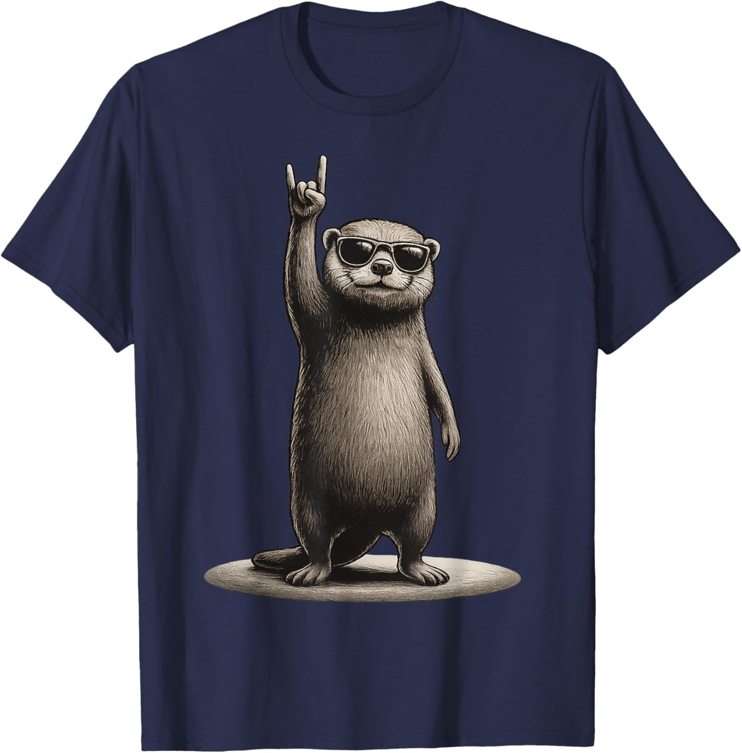 Retro Otter Rock On Music Funny Gift Men Women Boy Girl Kid T-Shirt - T-Shirt | Navy
