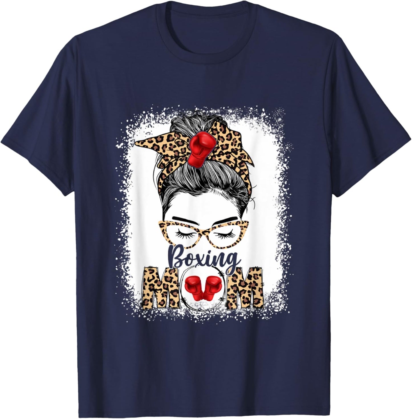 Funny Boxing Gloves Messy Bun Boxing Mom T-Shirt - T-Shirt | Navy