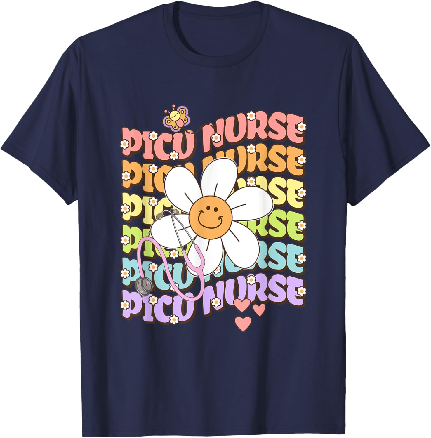 PICU Nurse Nursing Pediatric Intensive Care Stethoscope T-Shirt - T-Shirt | Navy