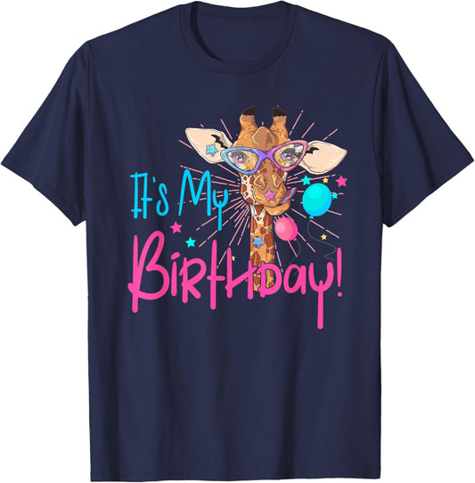 It is My Birthday Good Time Giraffe Party Animal Colorful T-Shirt - T-Shirt | Navy