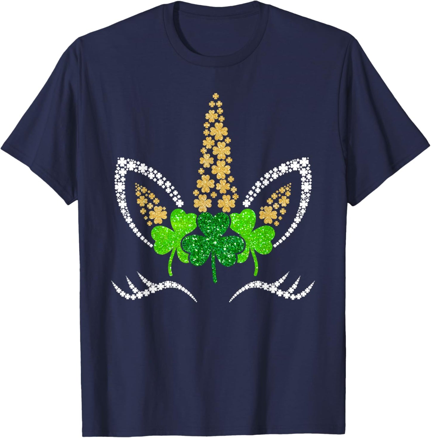 Unicorn Face Girls Kids St Patricks Day Irish Shamrock Women T-Shirt - T-Shirt | Navy