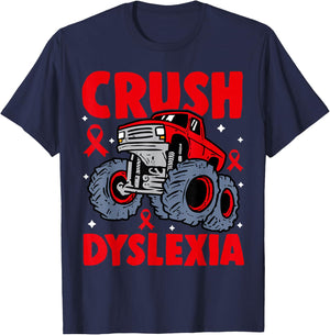 Crush Dyslexia Awareness Monster Truck Red Kids Boys Girls T-Shirt - T-Shirt | Navy