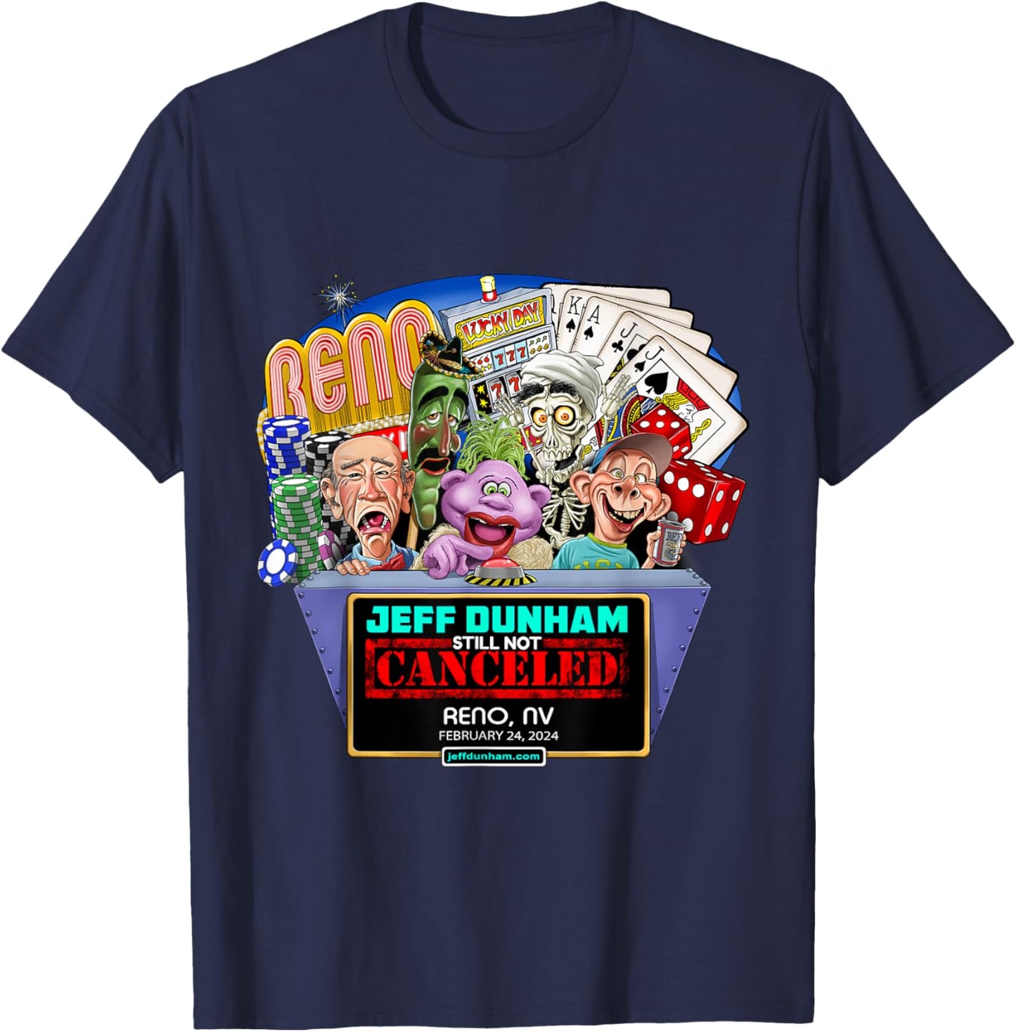Jeff Dunham Reno, NV (2024) T-Shirt - T-Shirt | Navy