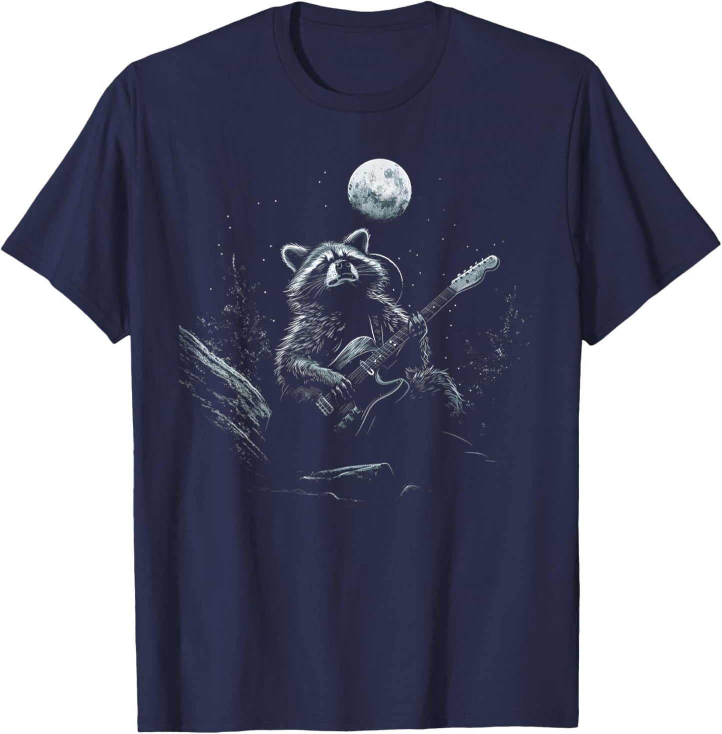 Racoon Playing Guitar Singing Funny Raccoon Meme Guitarist T-Shirt - T-Shirt | Navy