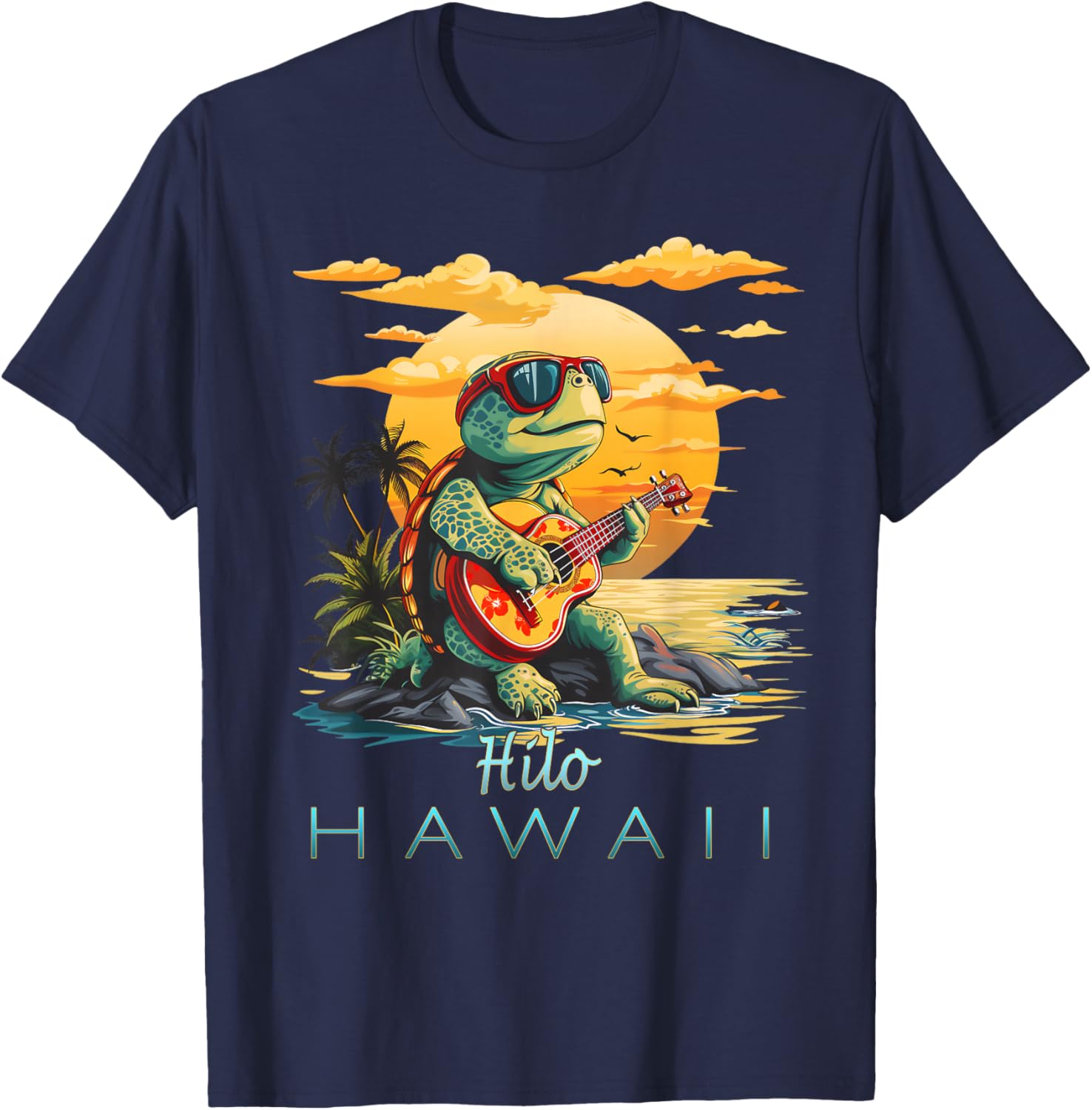 Cute Tropical Hilo Hawaii Sea Turtle Souvenir T-Shirt - T-Shirt | Navy