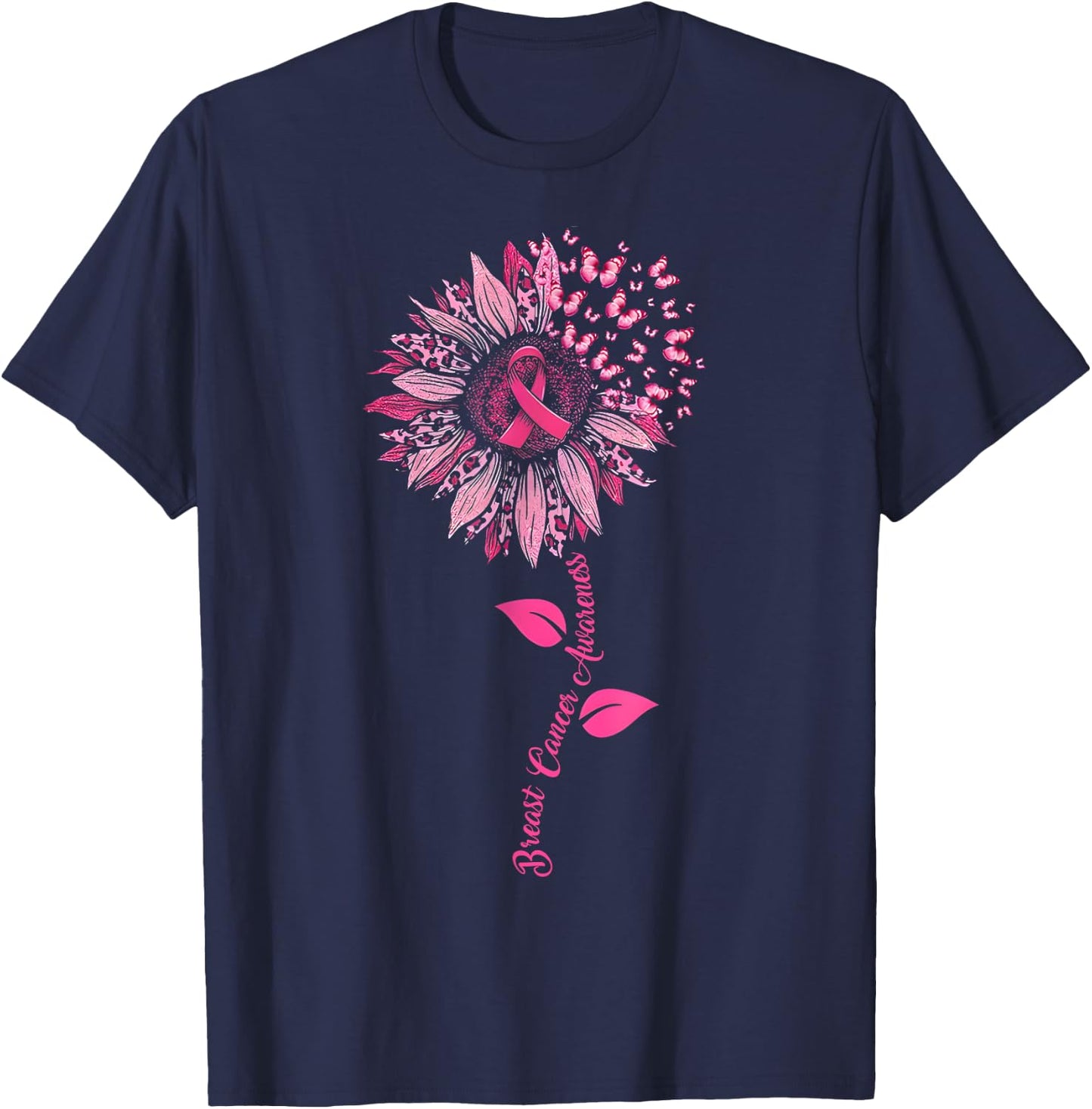 Sunflower Breast Cancer Awareness Pink Ribbon In October T-Shirt - T-Shirt | Navy
