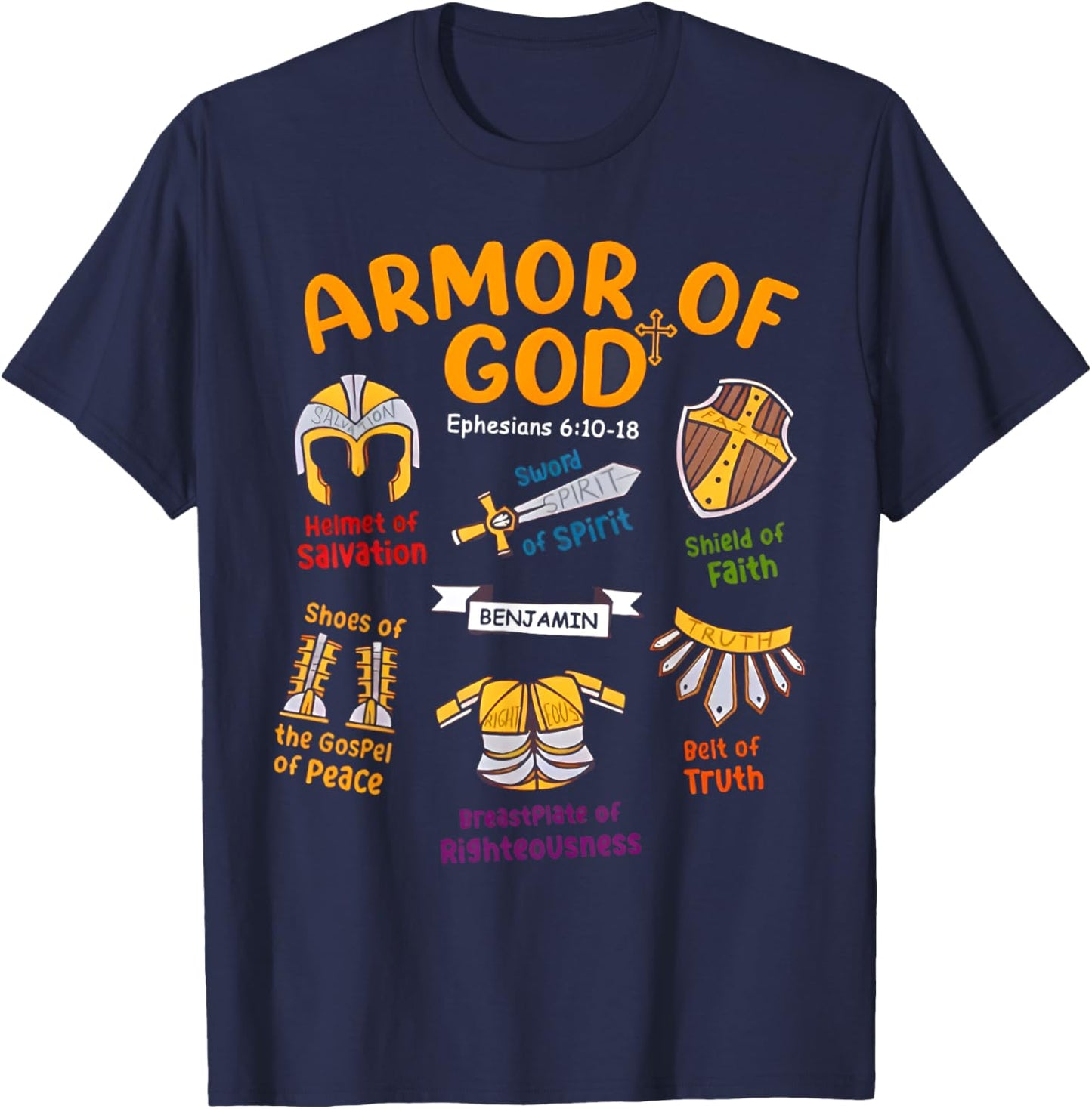 Armor of God Kids Christian Toddler Jesus Shield Ephesians T-Shirt - T-Shirt | Navy