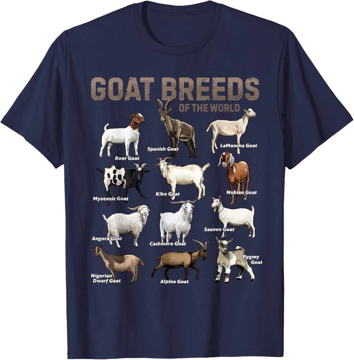 Educational Goat Shirt Goat Breeds Farm Animals of the World T-Shirt - T-Shirt | Navy