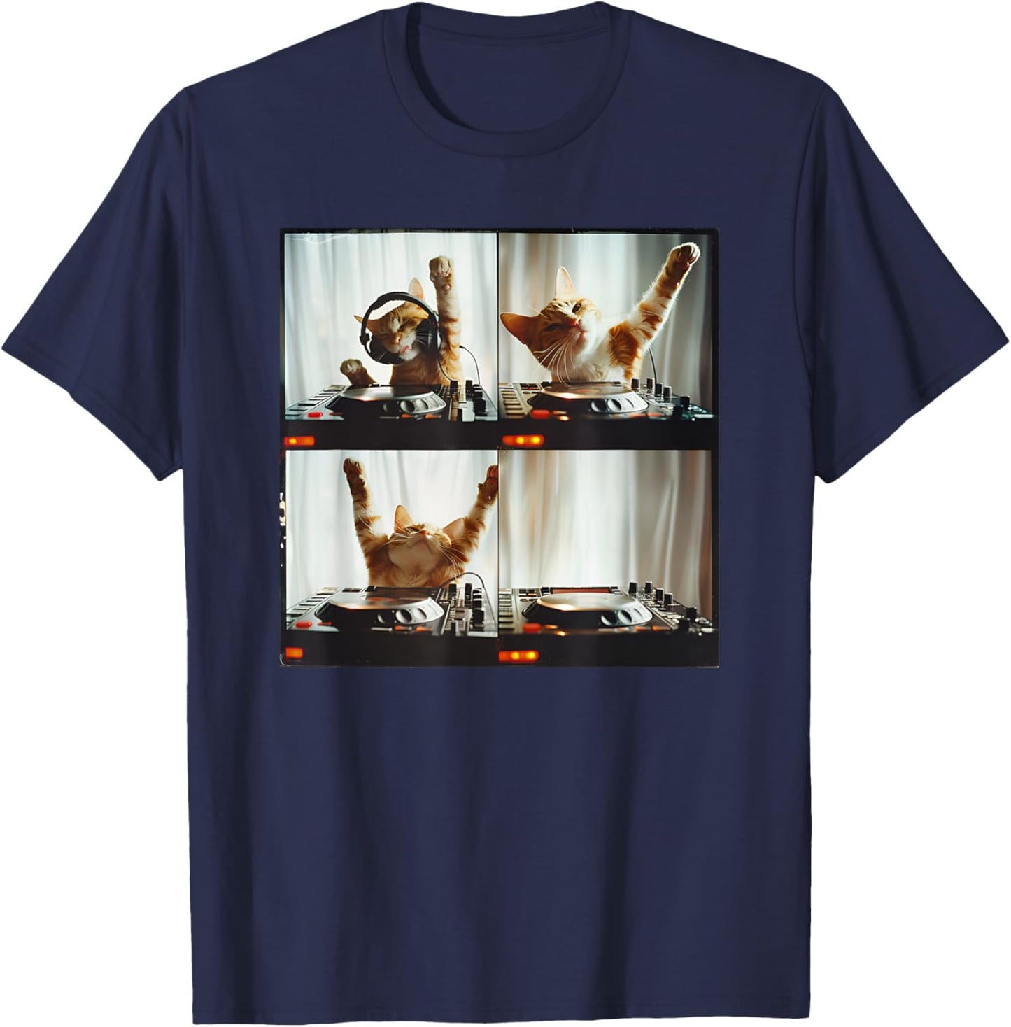 DJ Animal On Decks DJ Turntable Photo Booth Funny EDM Cat Women Kids T-Shirt - T-Shirt | Navy