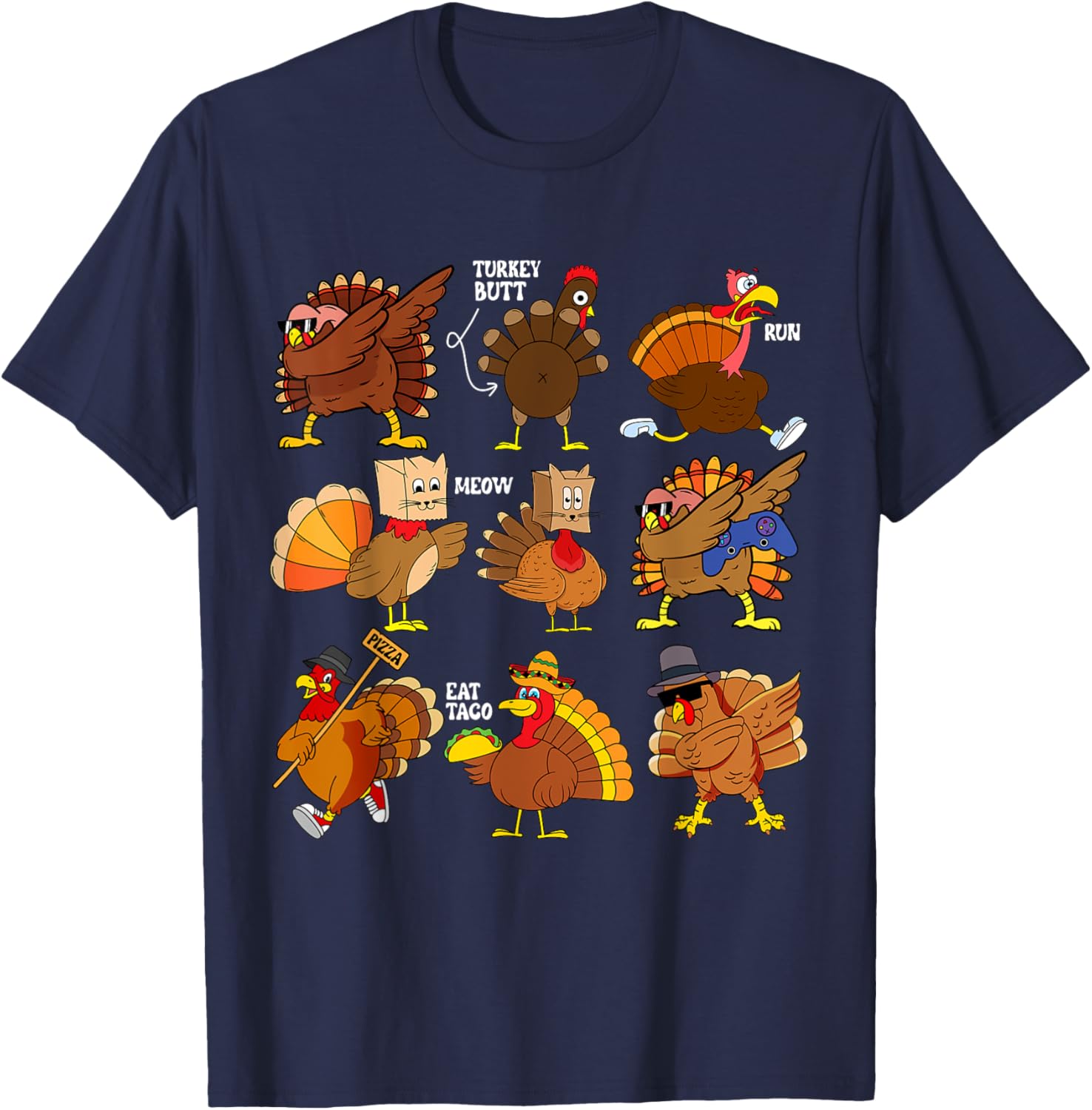 Funny Thanksgiving Turkey Gamer Taco Pizza Turkey Family T-Shirt - T-Shirt | Navy