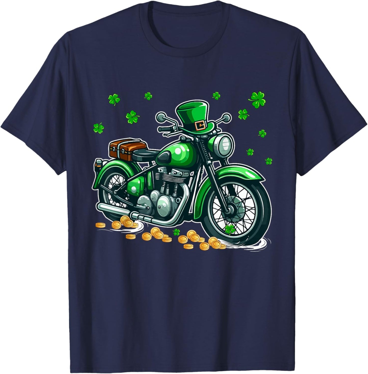 Patrick's Day Motorcycle Shamrocks Lucky Patrick's Day Coin T-Shirt - T-Shirt | Navy