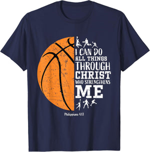 Christian Basketball Gifts Boys Philippians 4:13 Jesus Faith T-Shirt - T-Shirt | Navy