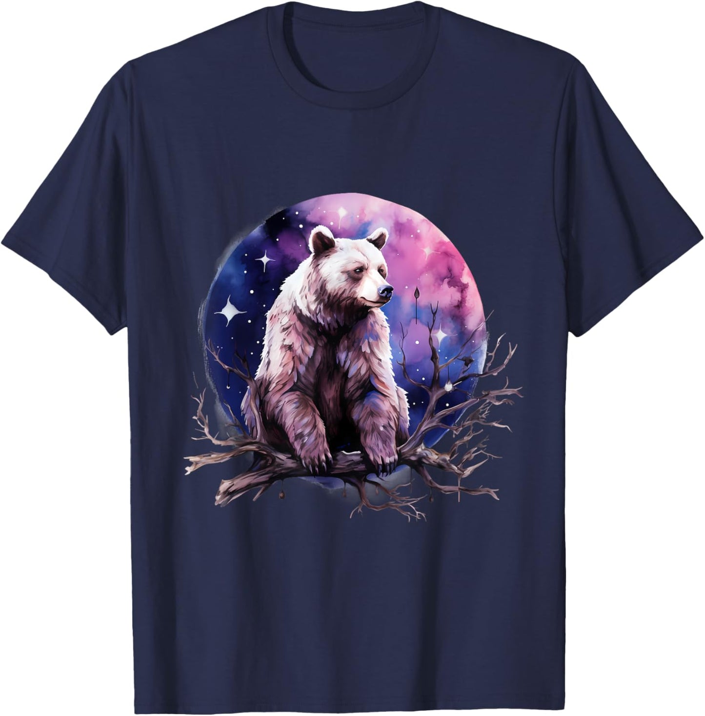 Bear Animal Art Motif Artwork Moon Forest Nature Wildlife T-Shirt - T-Shirt | Navy