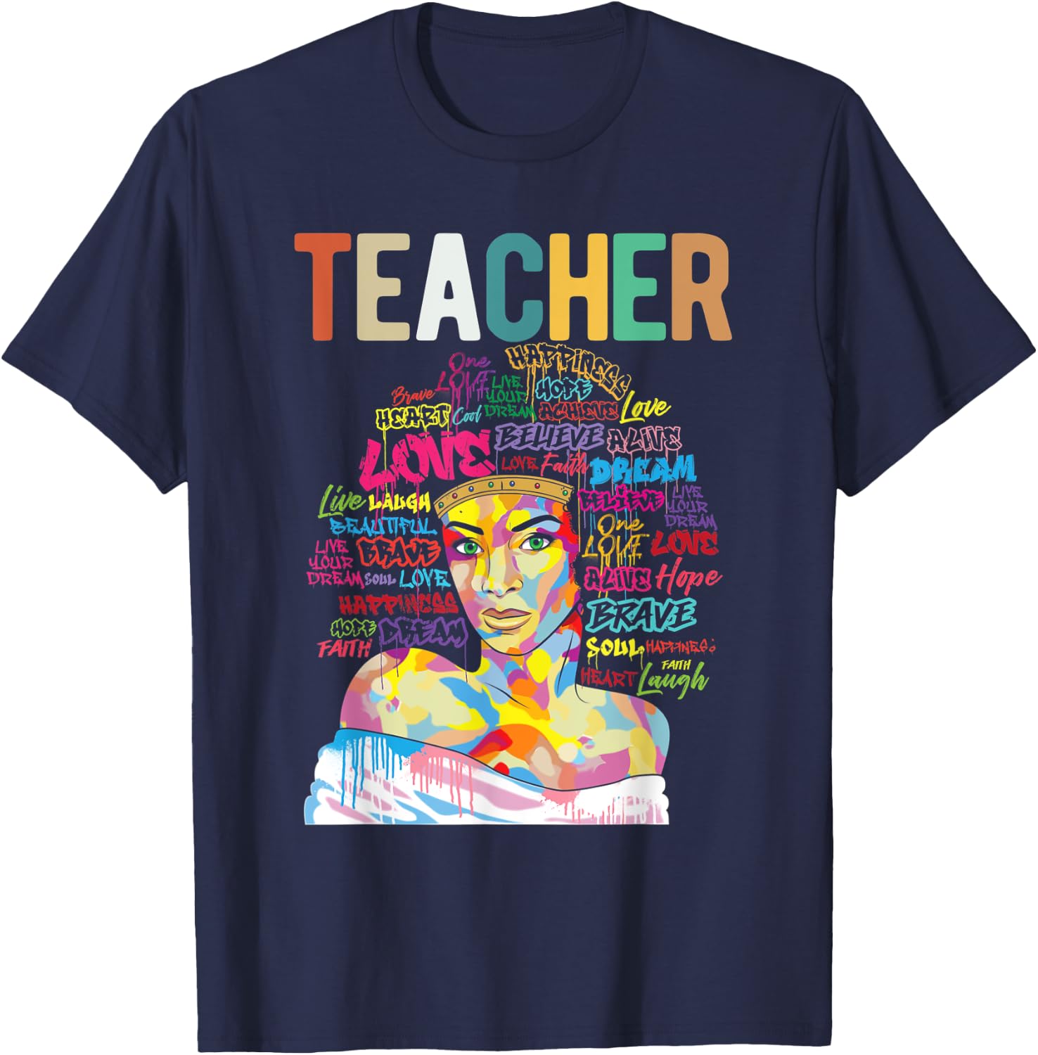 Natural Hair Afro for African American Teachers Gift T-Shirt - T-Shirt | Navy