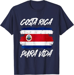 Pura Vida National Flag Of Costa Rica Cool Central America T-Shirt - T-Shirt | Navy