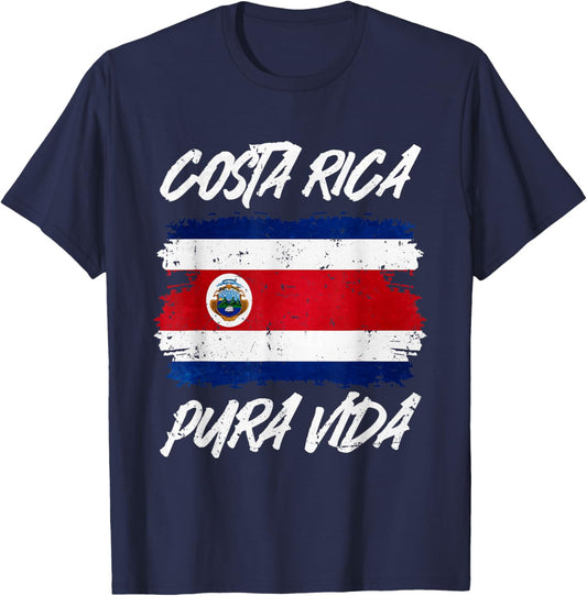 Pura Vida National Flag Of Costa Rica Cool Central America T-Shirt - T-Shirt | Navy