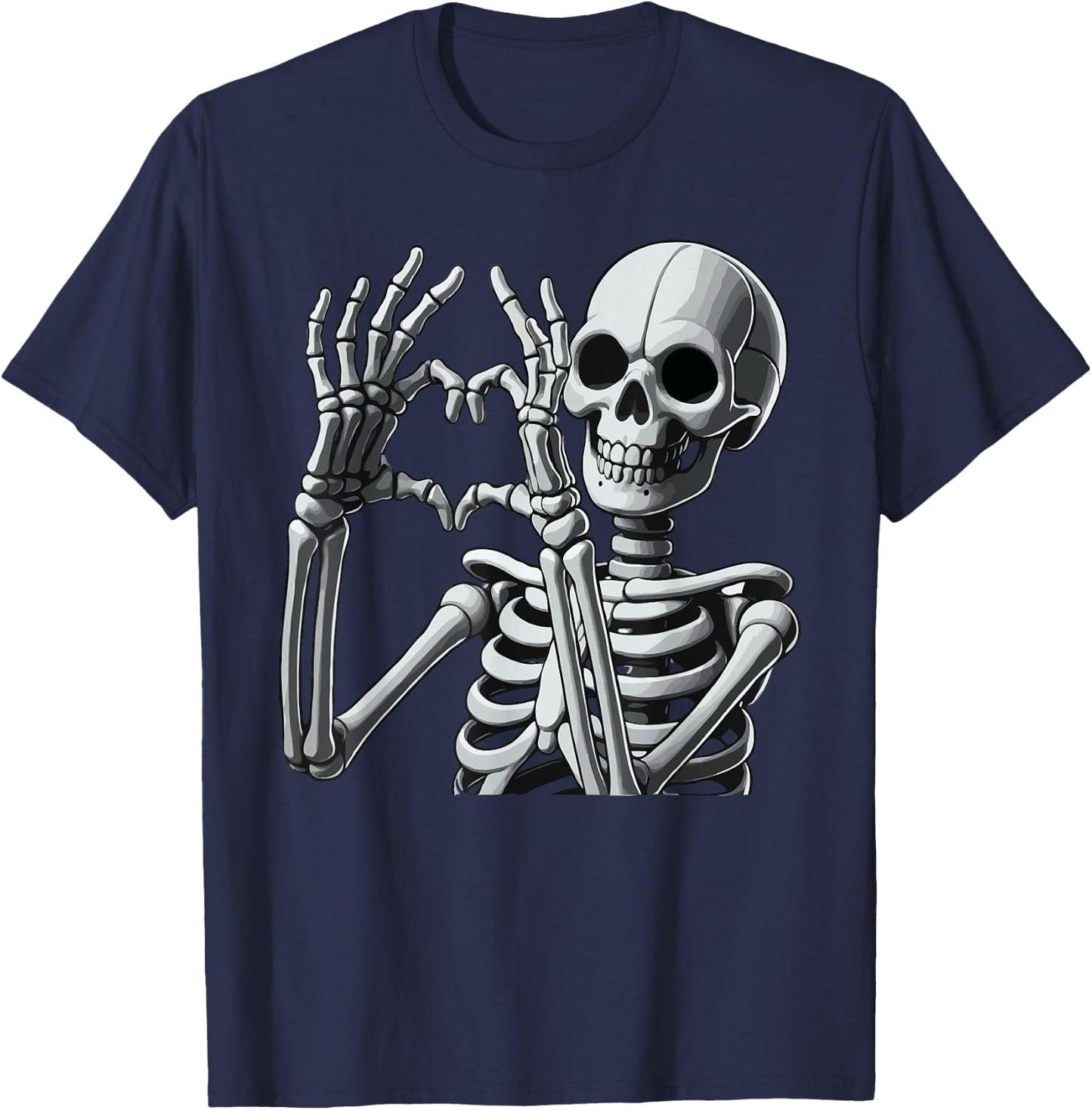 Skeleton Love Hands Halloween Finger Heart Sign T-Shirt - T-Shirt | Navy
