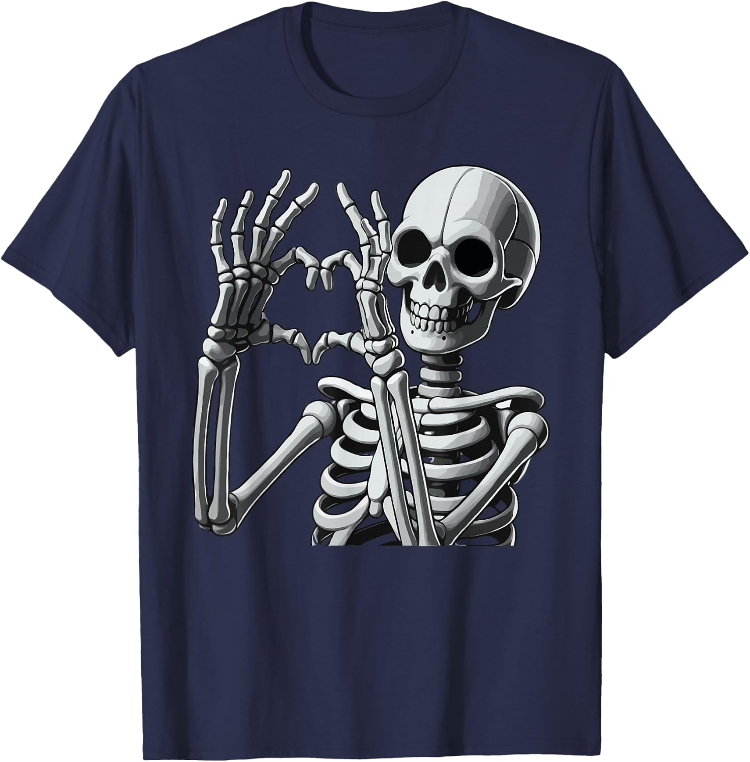 Skeleton Love Hands Halloween Finger Heart Sign T-Shirt - T-Shirt | Navy