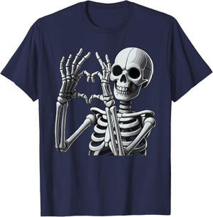 Skeleton Love Hands Halloween Finger Heart Sign T-Shirt - T-Shirt | Navy