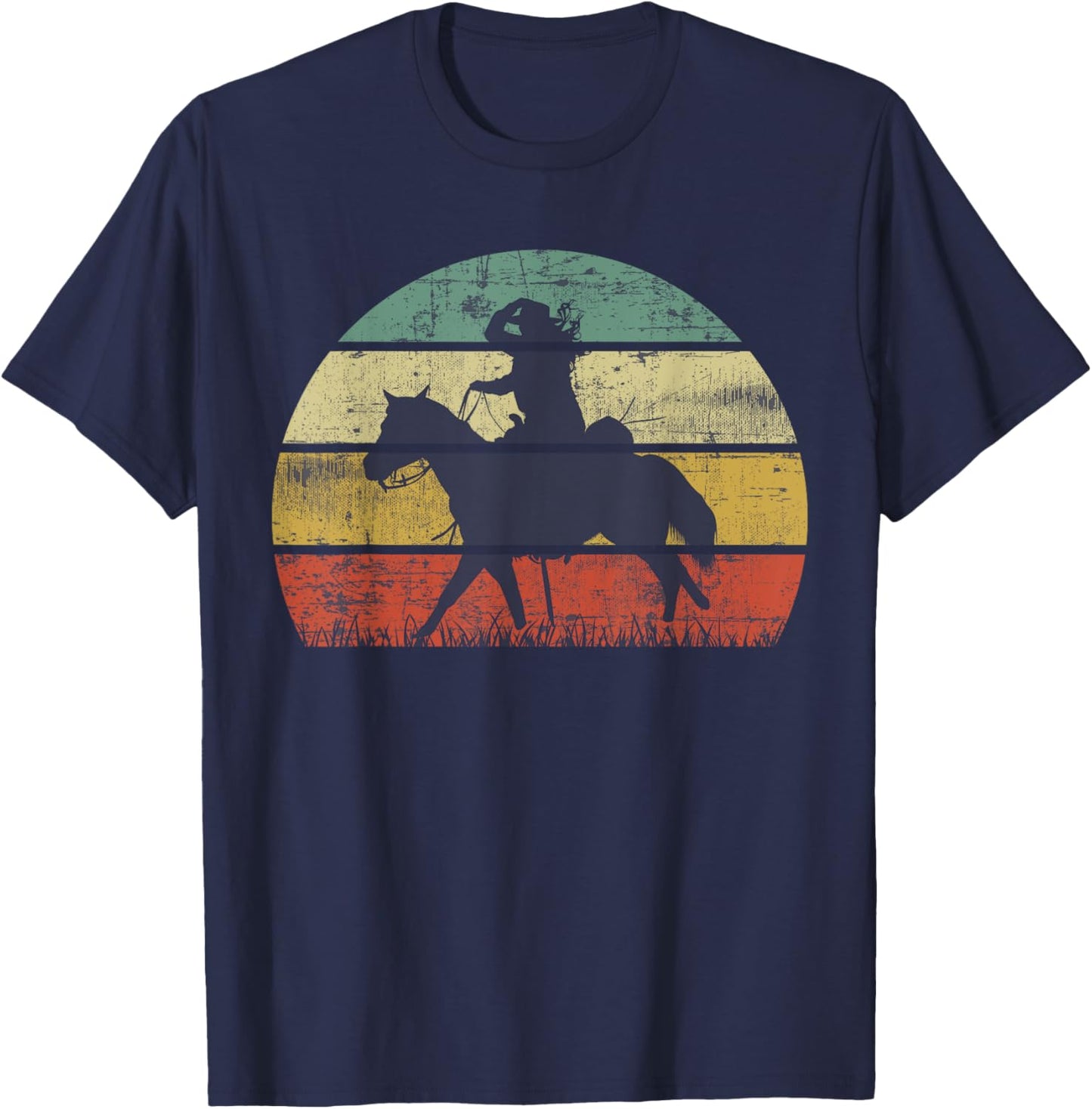 Retro Girl Horse Riding Vintage Cowgirl Texas Ranch T-Shirt - T-Shirt | Navy