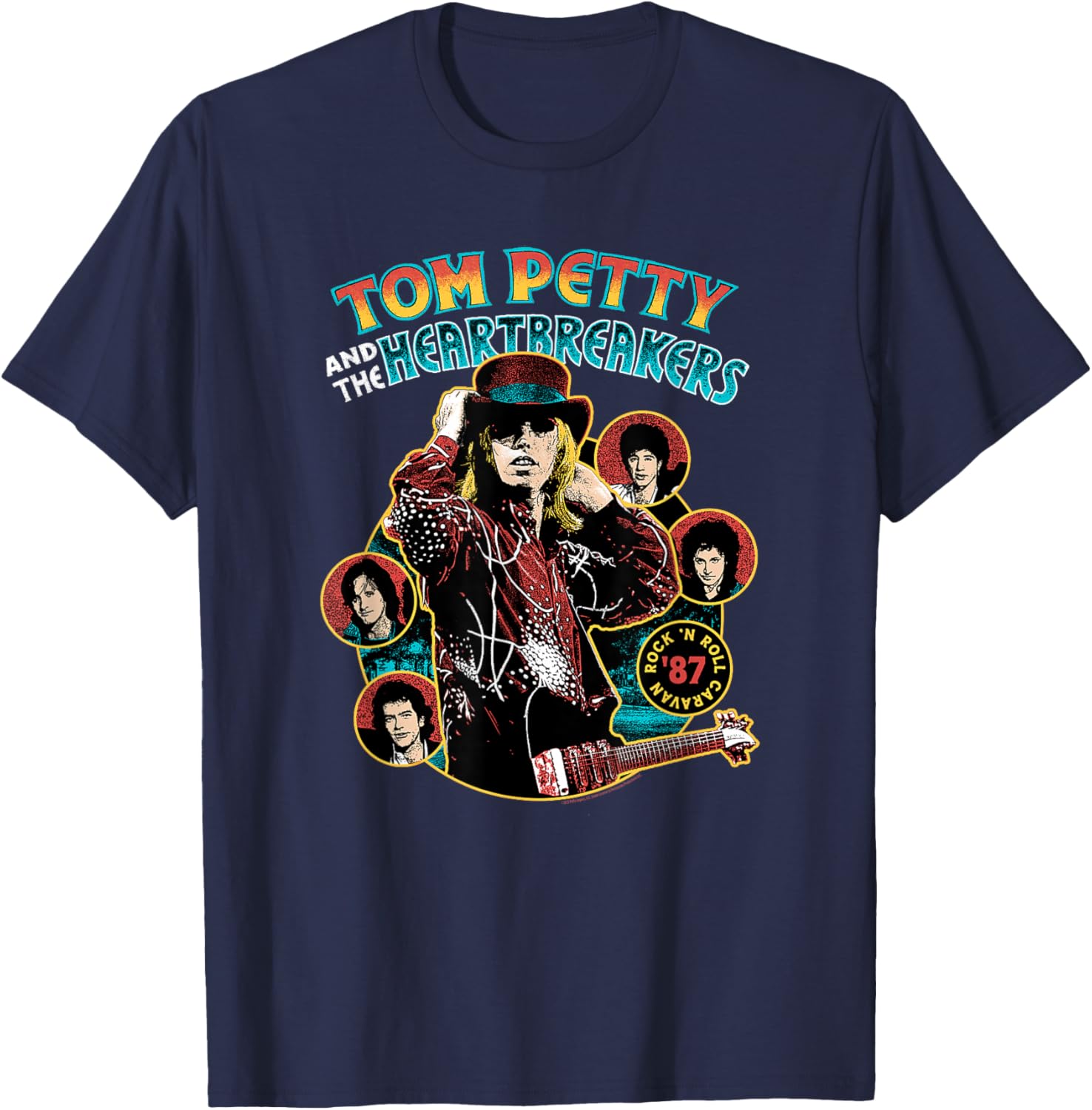Tom Petty and The Heartbreakers Rock N Roll Caravan Top Hat T-Shirt - T-Shirt | Navy