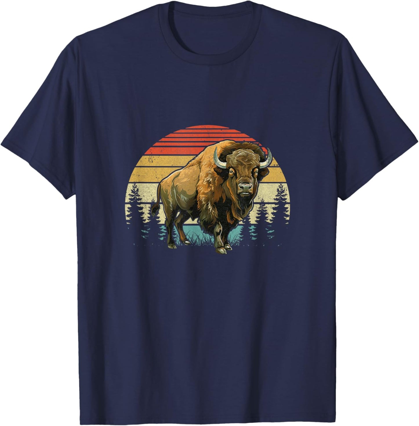 Retro Bison Design Women Kids Buffalo Bison Lovers T-Shirt - T-Shirt | Navy