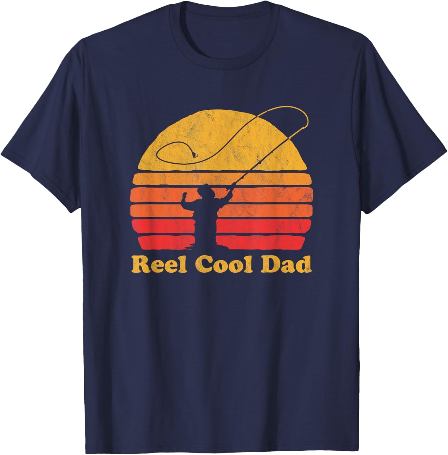 Reel Cool Dad Vintage Fly Fishing Retro Distressed T-Shirt - T-Shirt | Navy