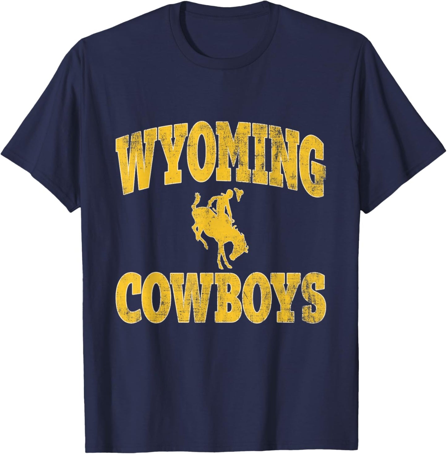 Vintage Wyoming Retro Cowboy Riding A Bucking Horse T-Shirt - T-Shirt | Navy
