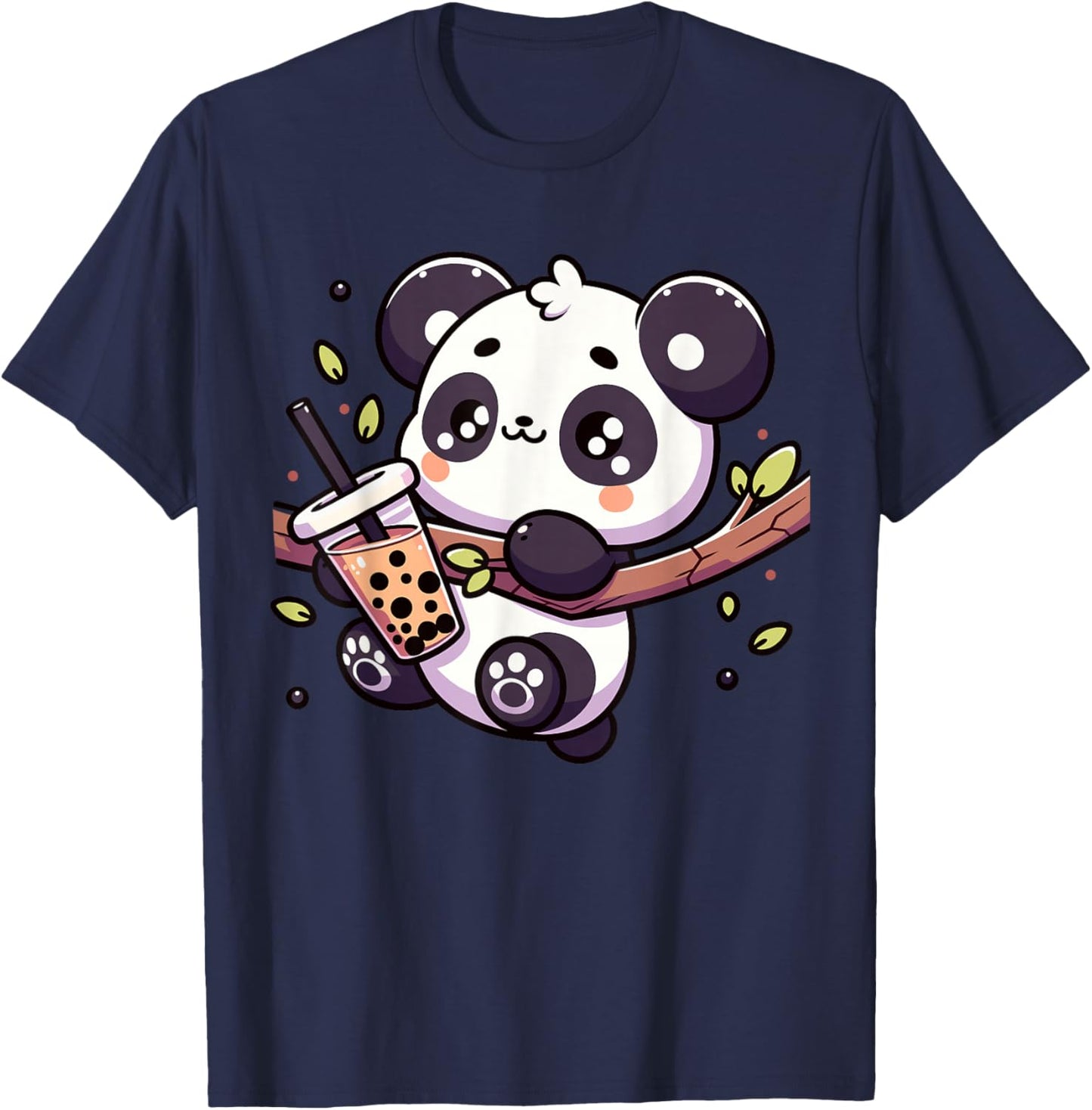 Kawaii Panda Drink Bubble Tea Anime Boba Tapioca T-Shirt - T-Shirt | Navy