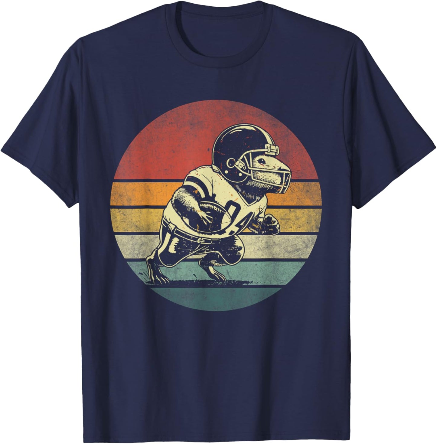 Retro Capybara Playing Football Vintage Capybara Football T-Shirt - T-Shirt | Navy