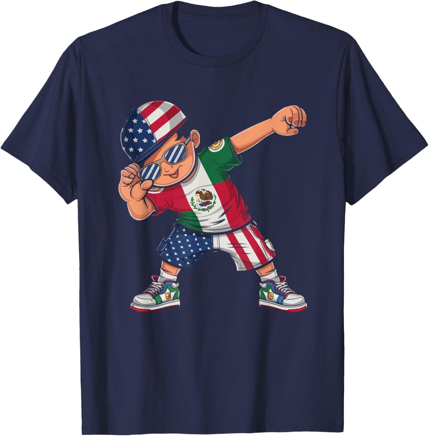 Half Mexican Half American USA Flag Mexico America T-Shirt - T-Shirt | Navy