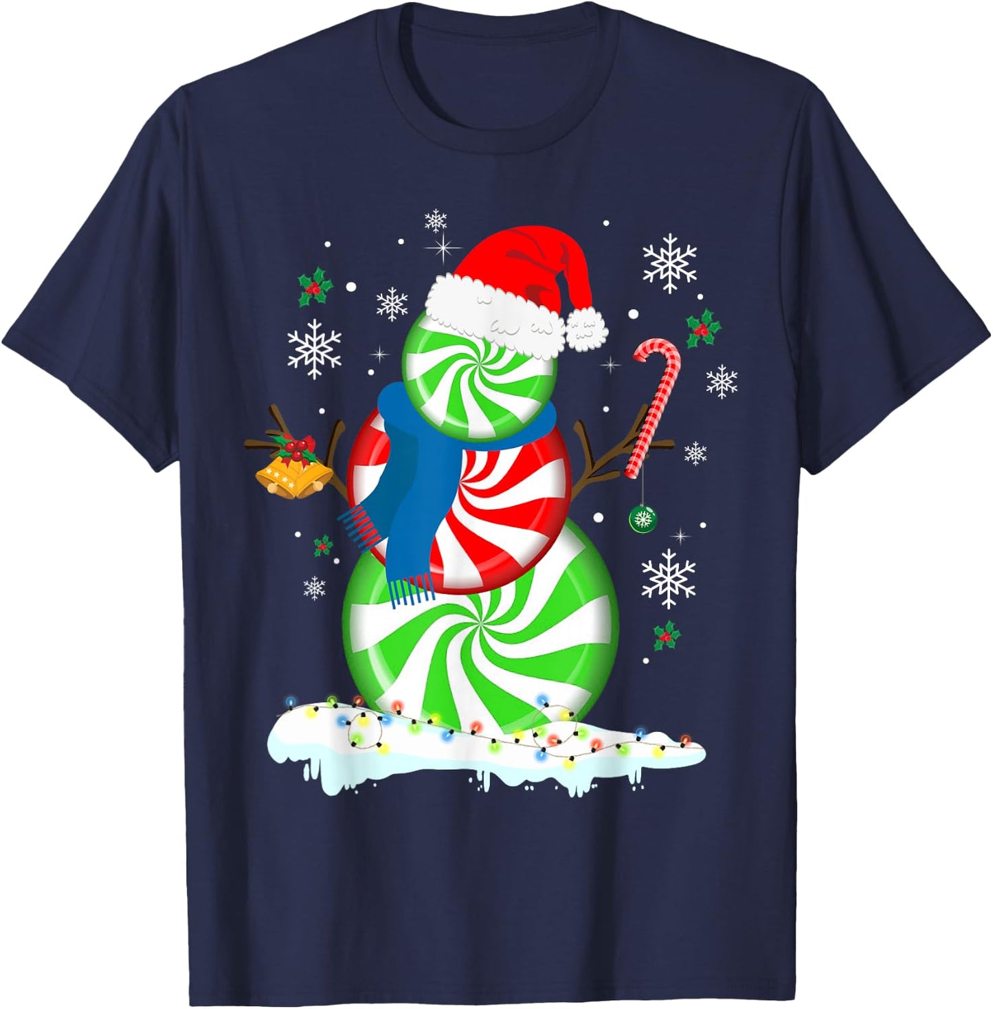 Funny Christmas Shirts Peppermint Candy Snowman T-Shirt - T-Shirt | Navy
