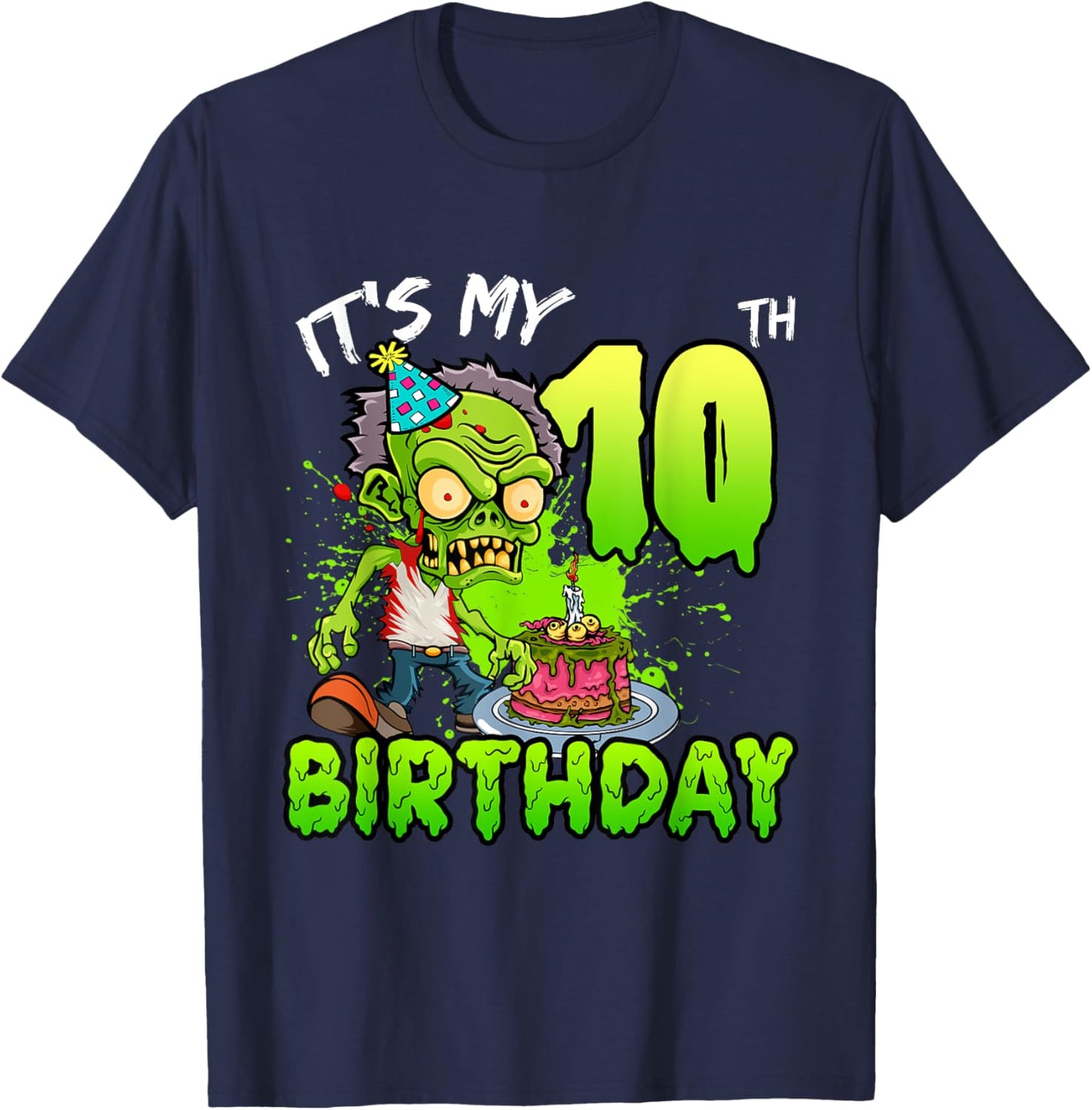 It's My 10th Birthday Zombie Lover 10 Year Old Boys Girls T-Shirt - T-Shirt | Navy