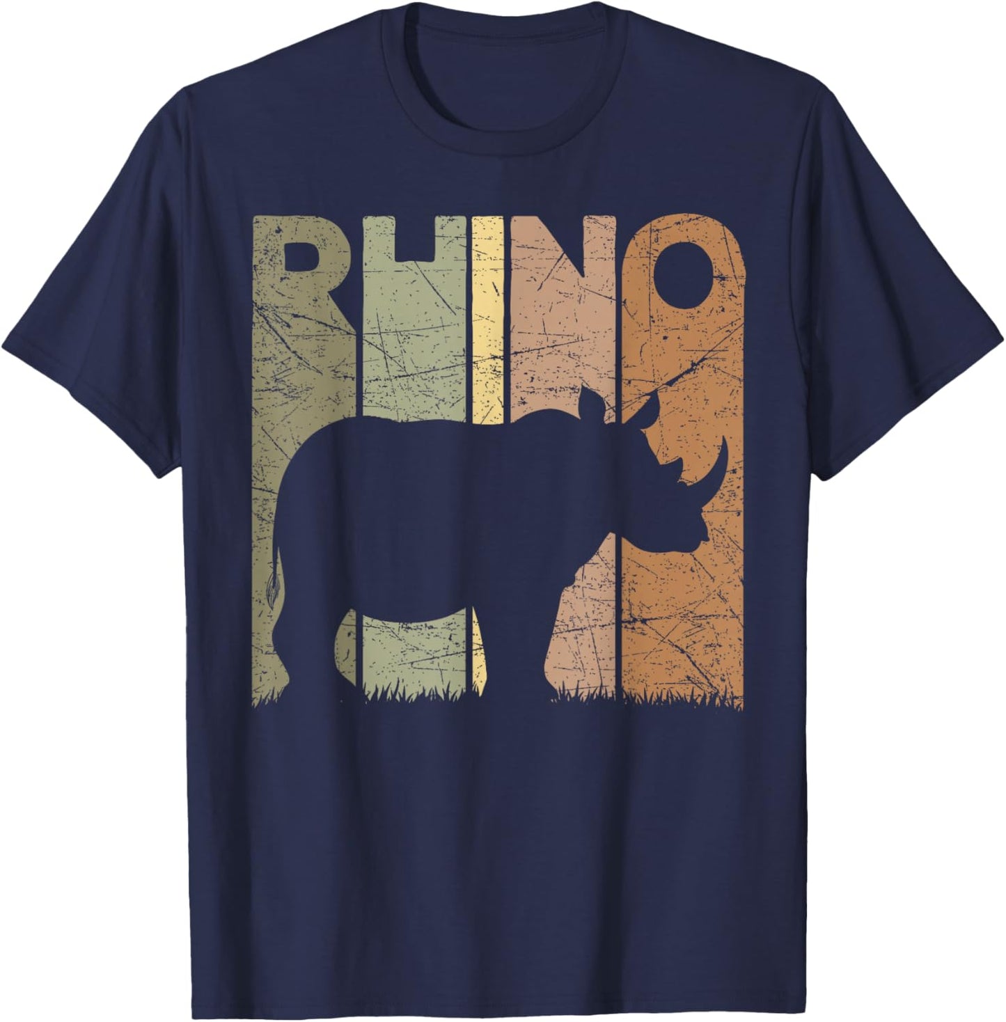 Rhino Vintage Rhinoceros Zookeeper Retro Safari T-Shirt - T-Shirt | Navy
