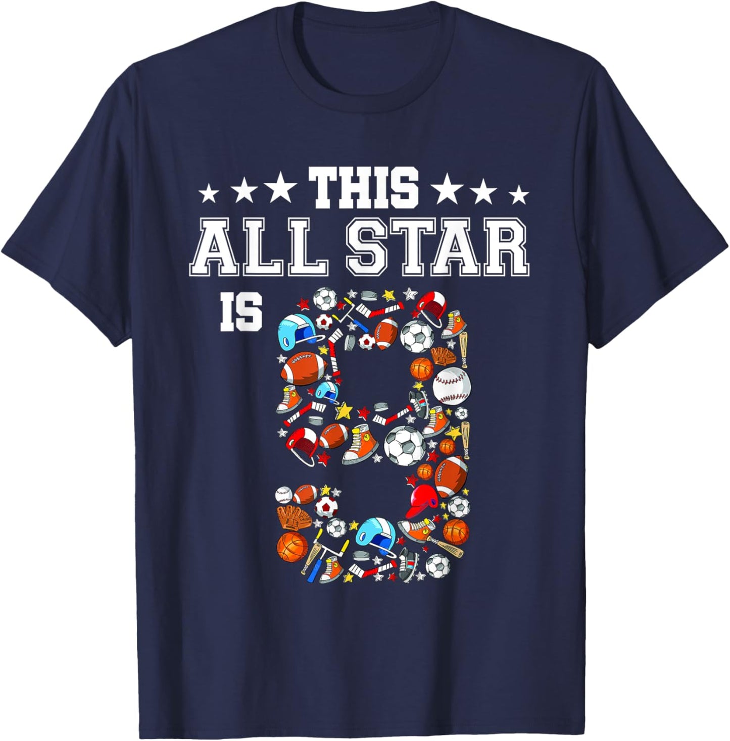 9th Birthday Outfit Girl Boy 9 Year Old Bday Sports Baller T-Shirt - T-Shirt | Navy