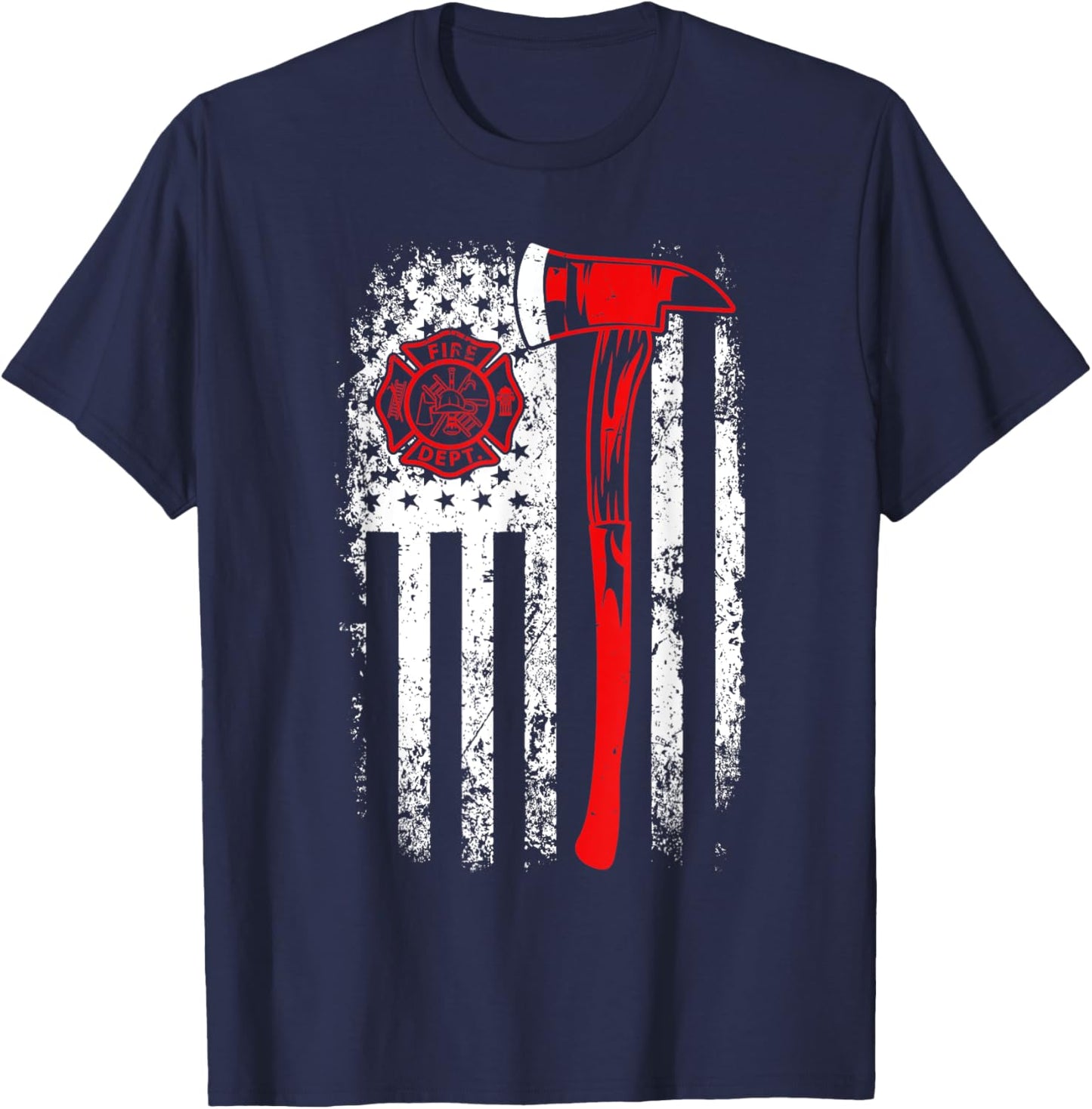 American Flag Firefighter For Fireman Patriotic Fire Fighter T-Shirt - T-Shirt | Navy
