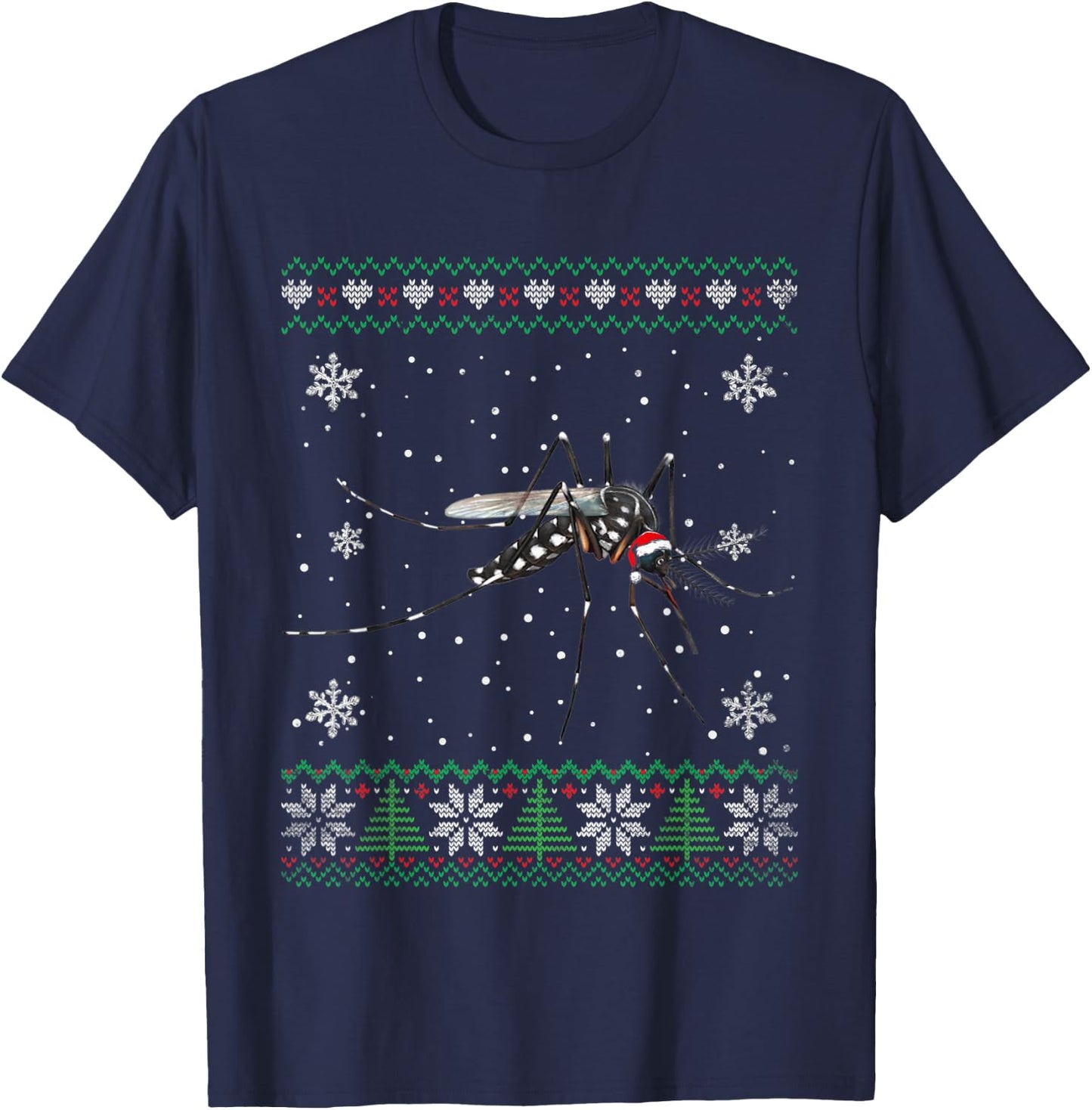 Santa Mosquito Ugly Sweater Animals Christmas Pajama T-Shirt - T-Shirt | Navy
